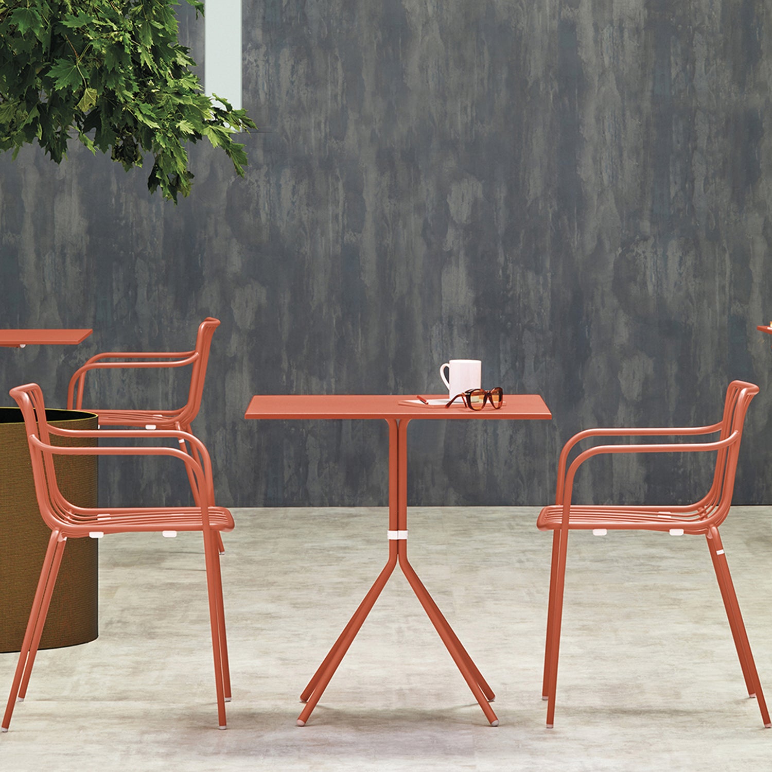 Pedrali Nolita 3656 garden dining armchair in terracotta with matching table