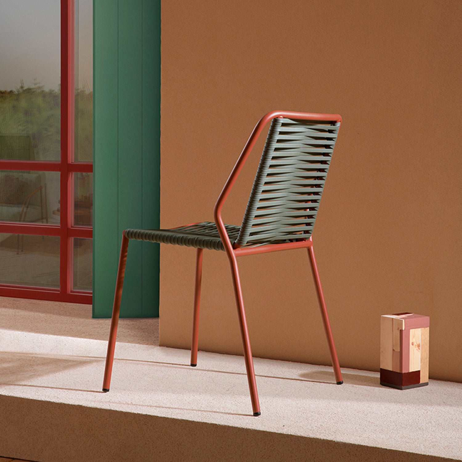 Pedrali Philia 3900 Outdoor Dining Chair in terracotta and green