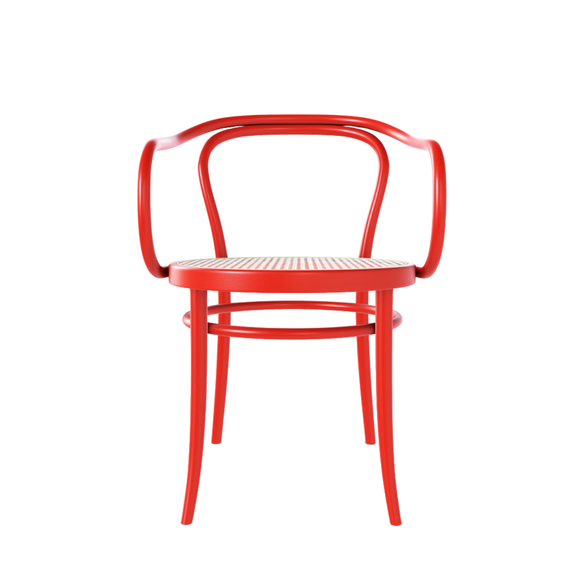 Ton 30 Armchair with cane seat in factory red