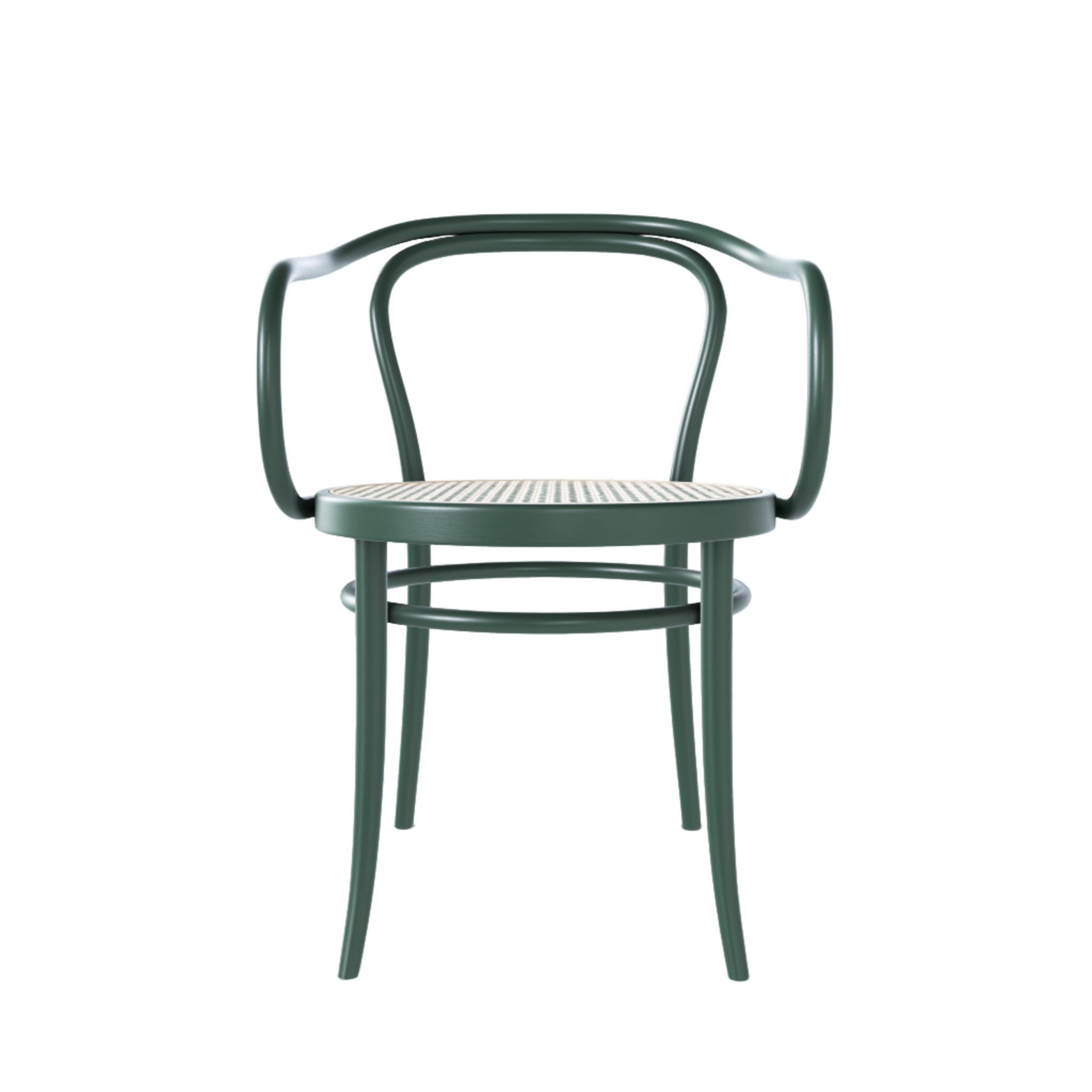 Ton 30 Armchair with cane seat in deep green