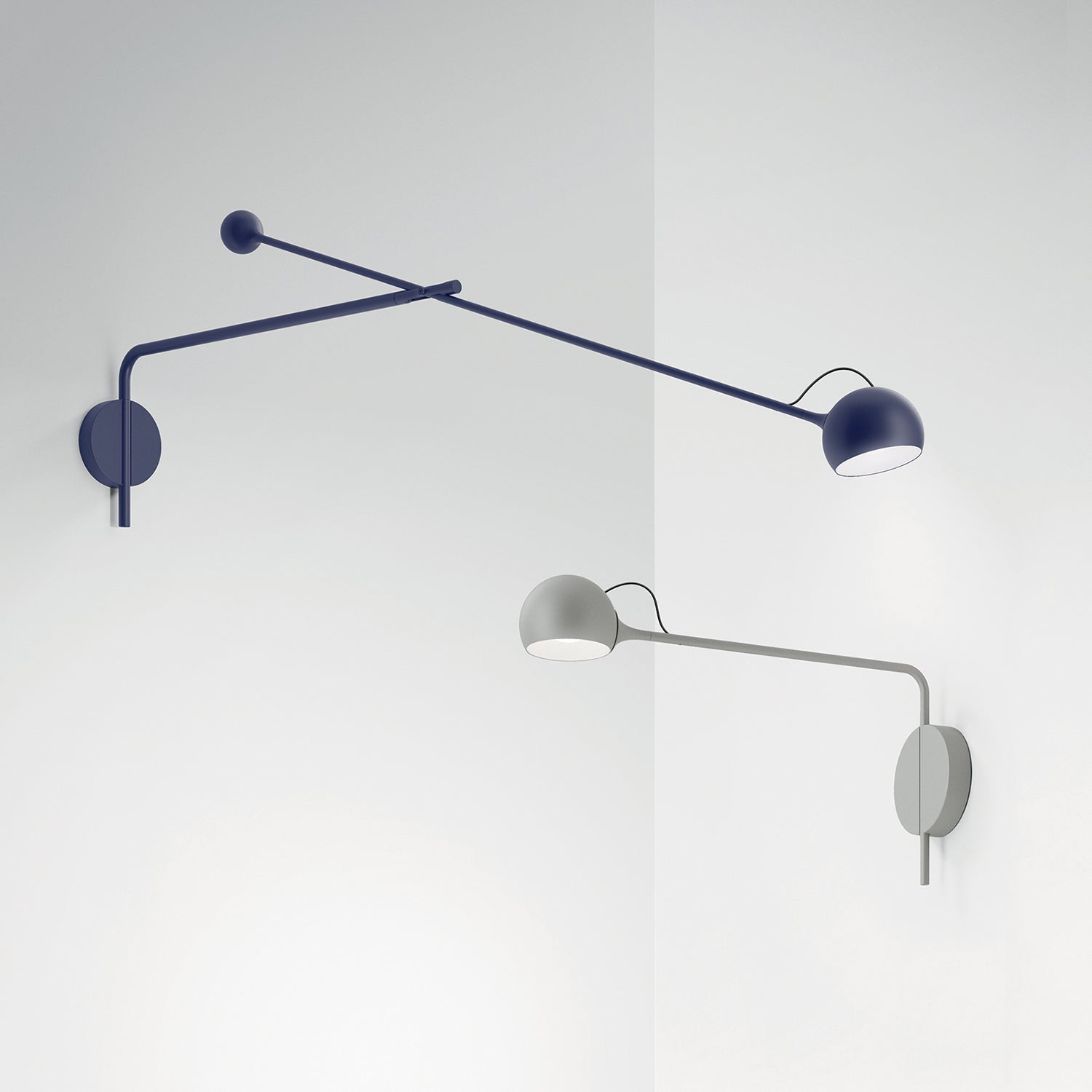 Artemide IXA wall arm lamp in blue and IXA wall lamp in grey