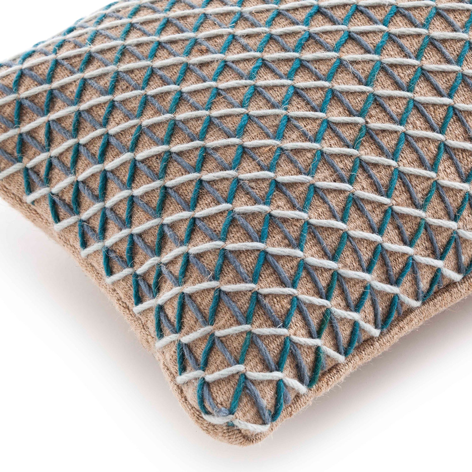 Gan Raw designer cushion 70x40 in blue detail shot