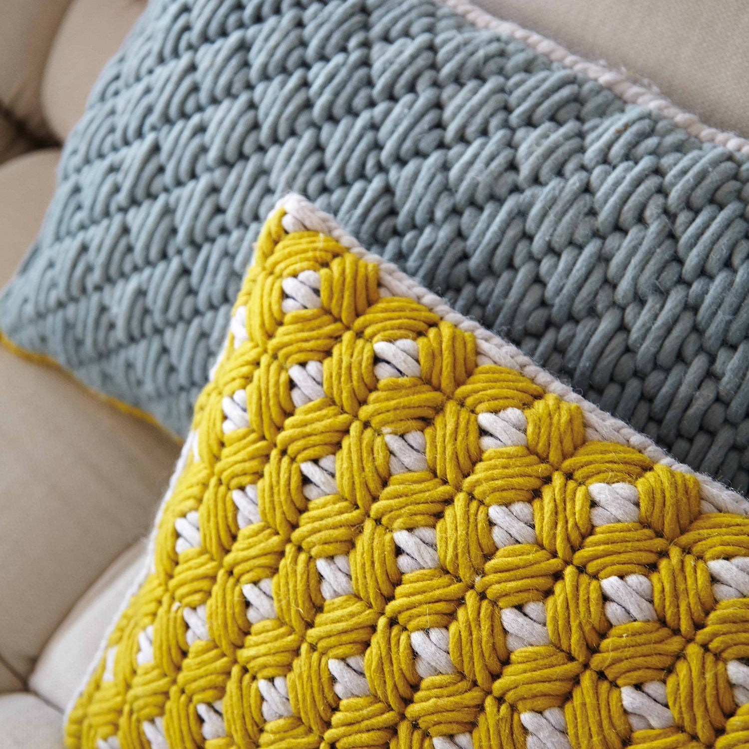 Gan Silai designer cushion 50x50 in yellow ambience image