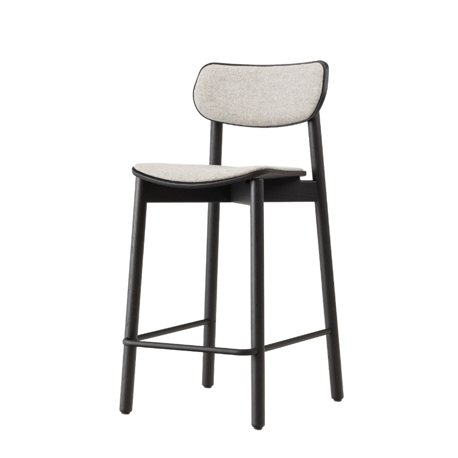 John Green fully upholstered stool in black oak and grey leather