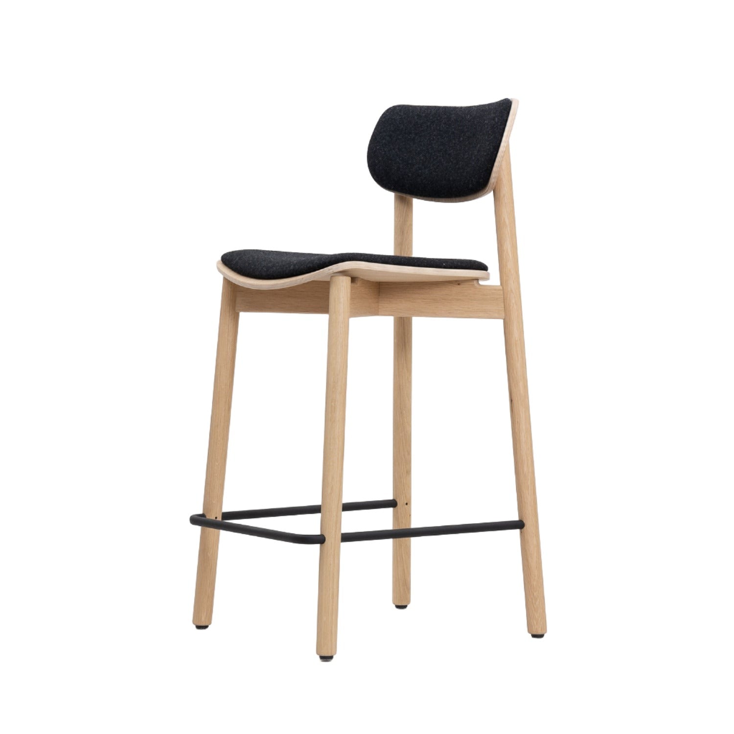 John Green fully upholstered stool in oak and black wool