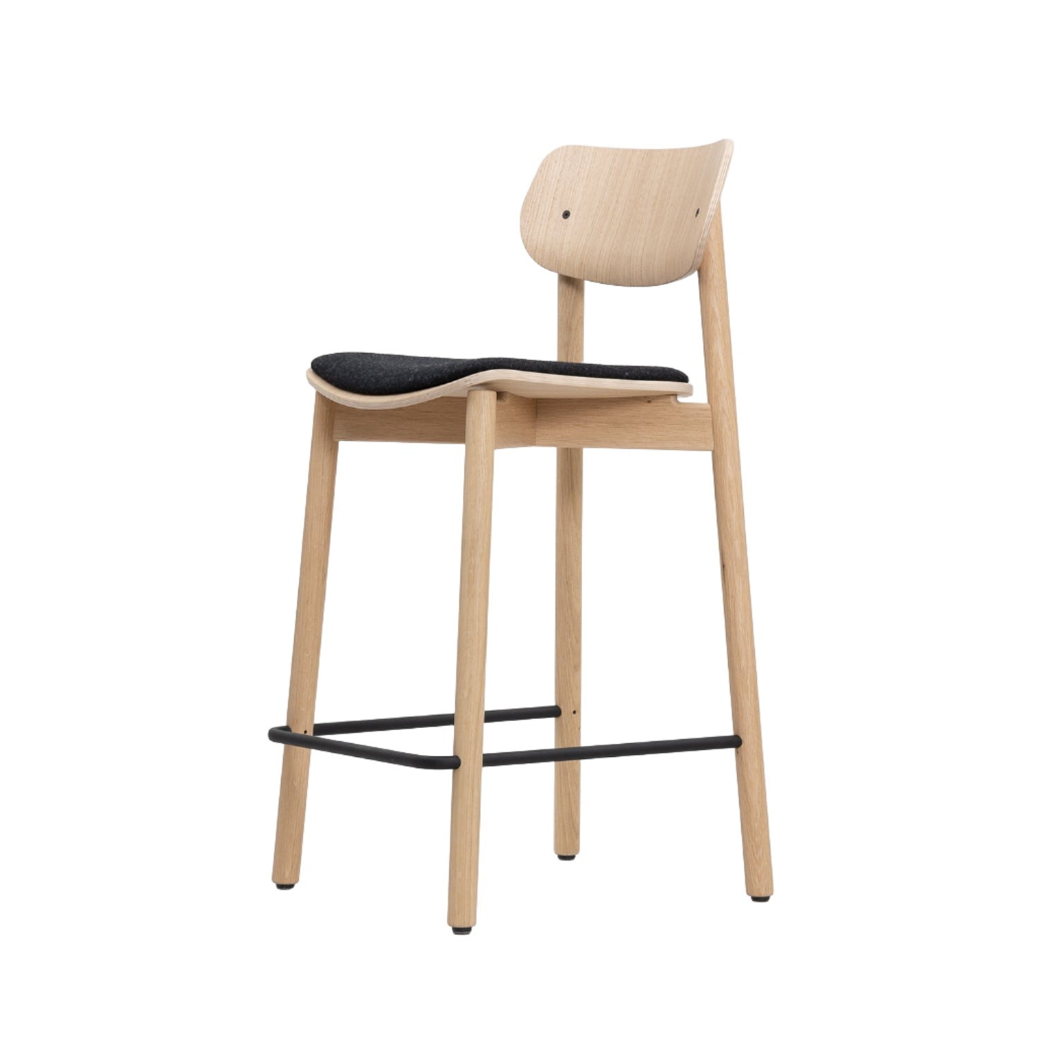 John Green seat upholstered stool in oak and black wool