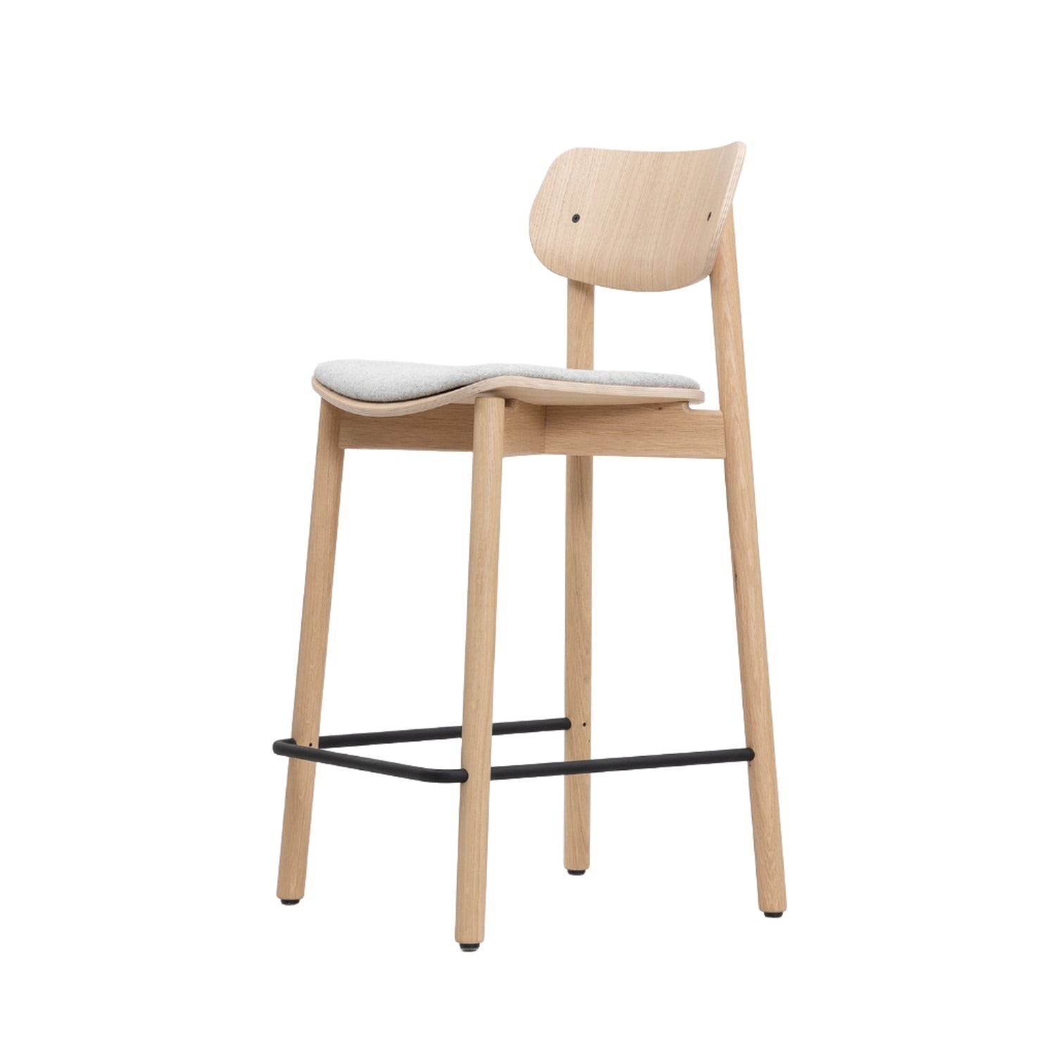 John Green seat upholstered stool in oak and grey wool