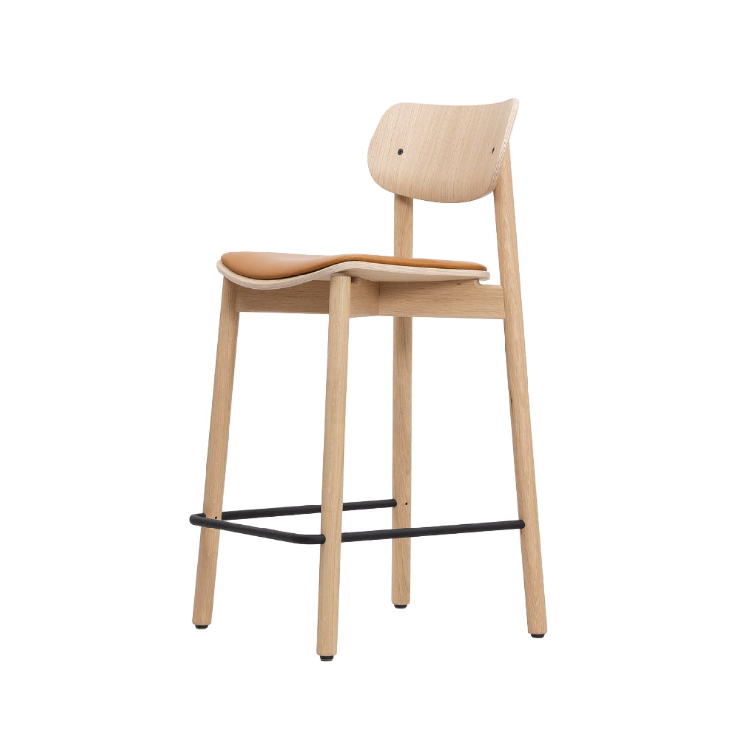 John Green seat upholstered stool in oak and tan leather