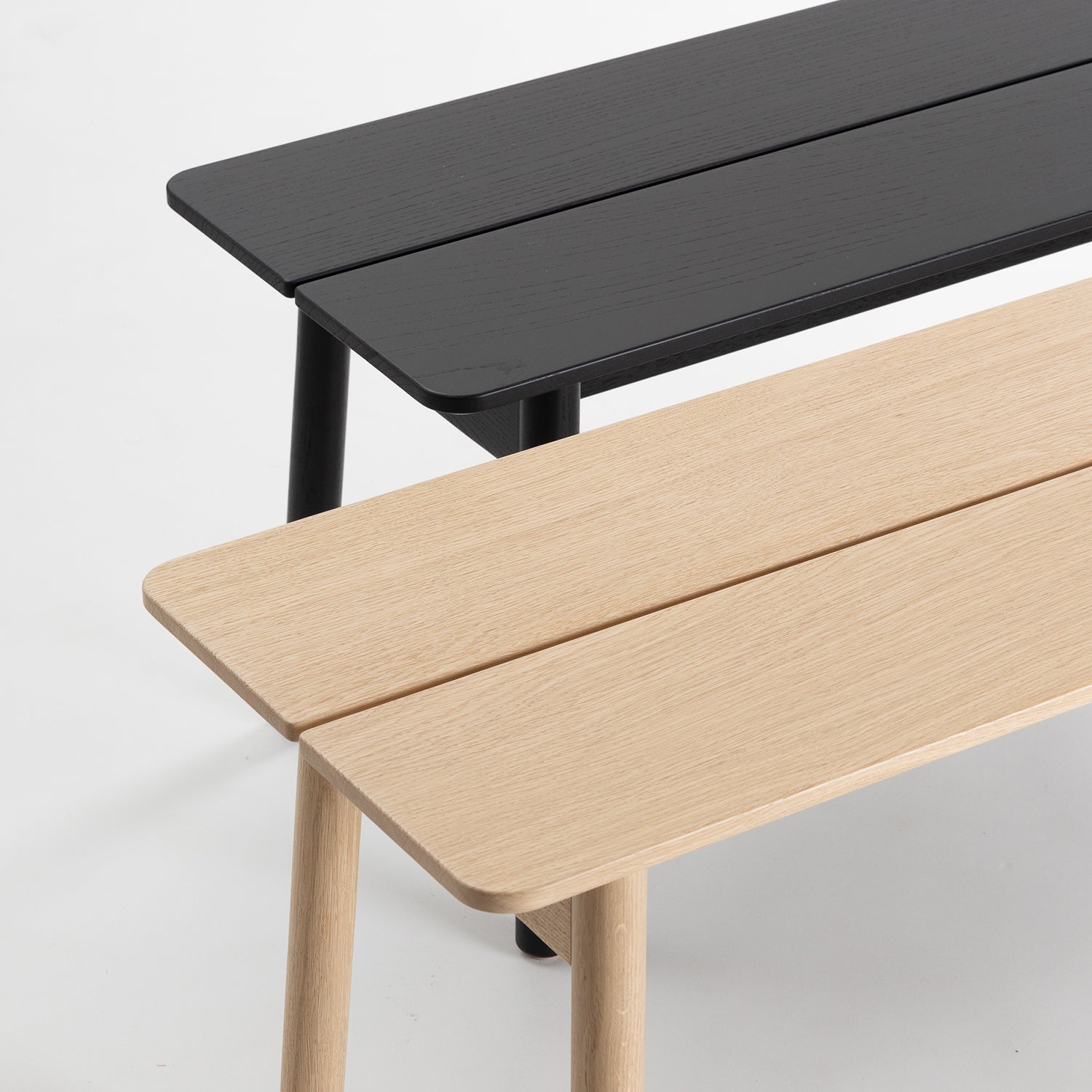 John Green Otis Bench in Black oak and oak detail shot