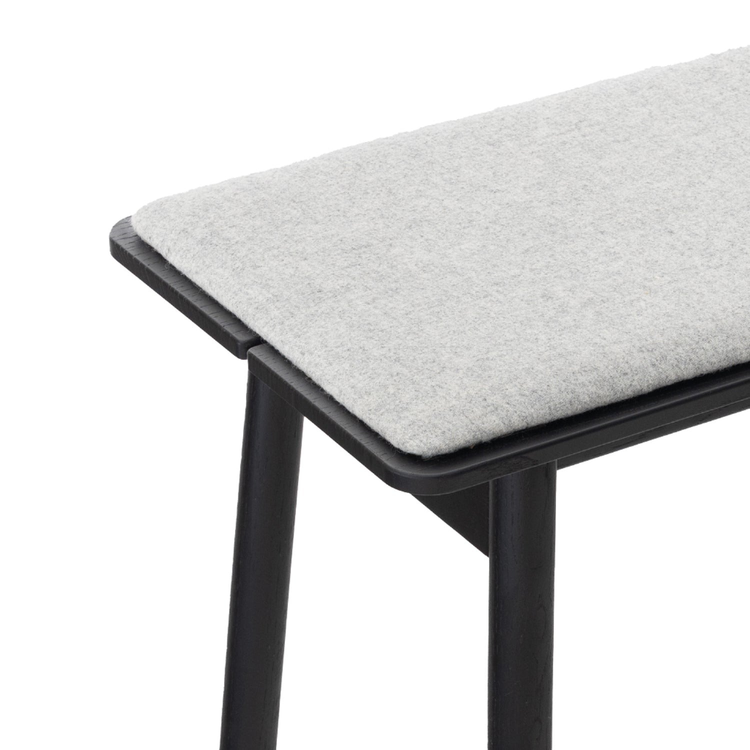 John Green Otis Bench in Black oak with grey wool upholstery