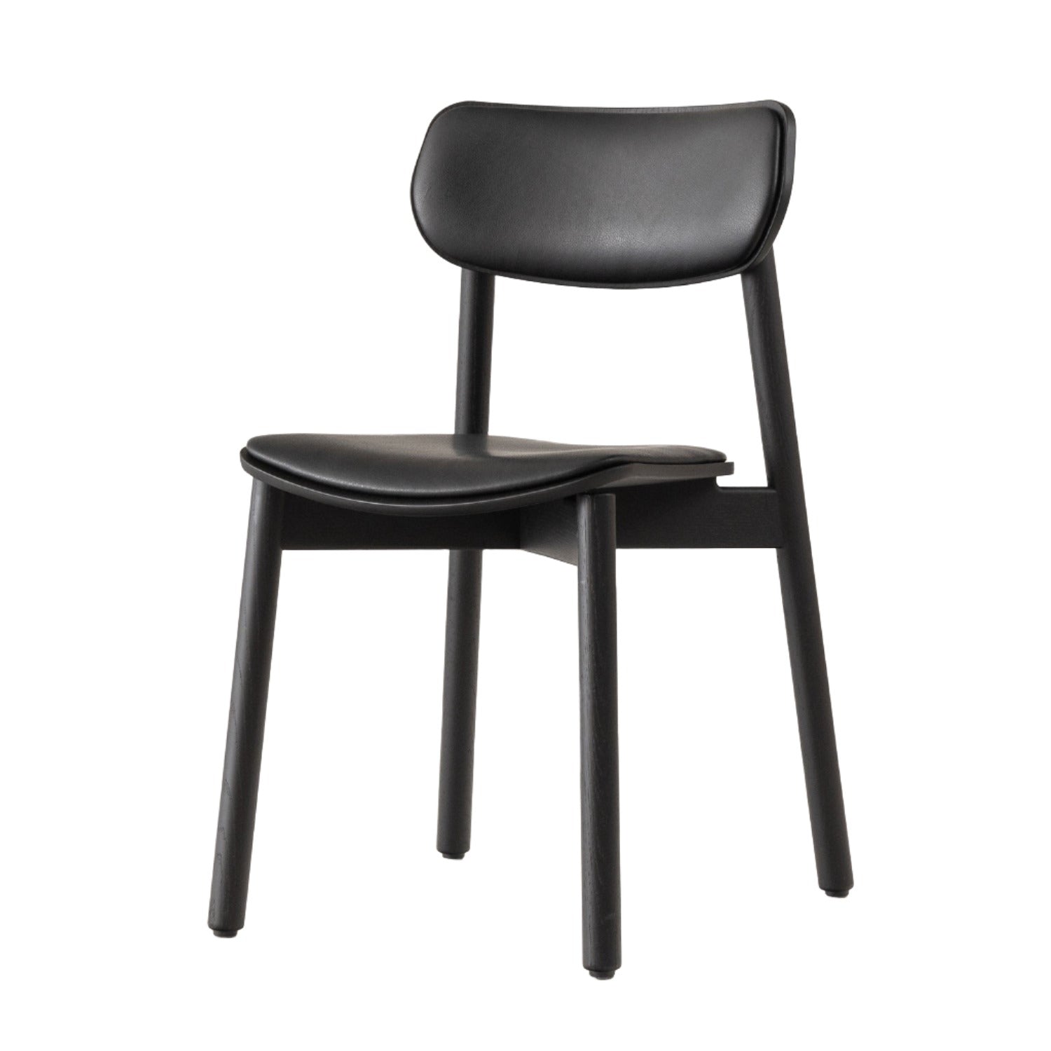 Otis Fully Upholstered Wood Chair in black oak and Black Leather