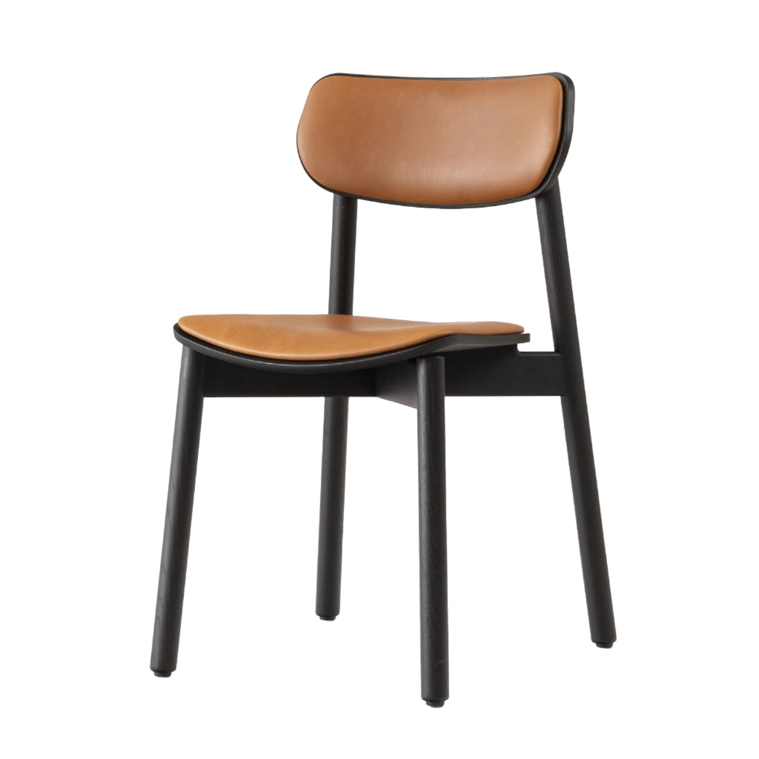 Otis Fully Upholstered Wood Chair in black oak and Cognac Leather