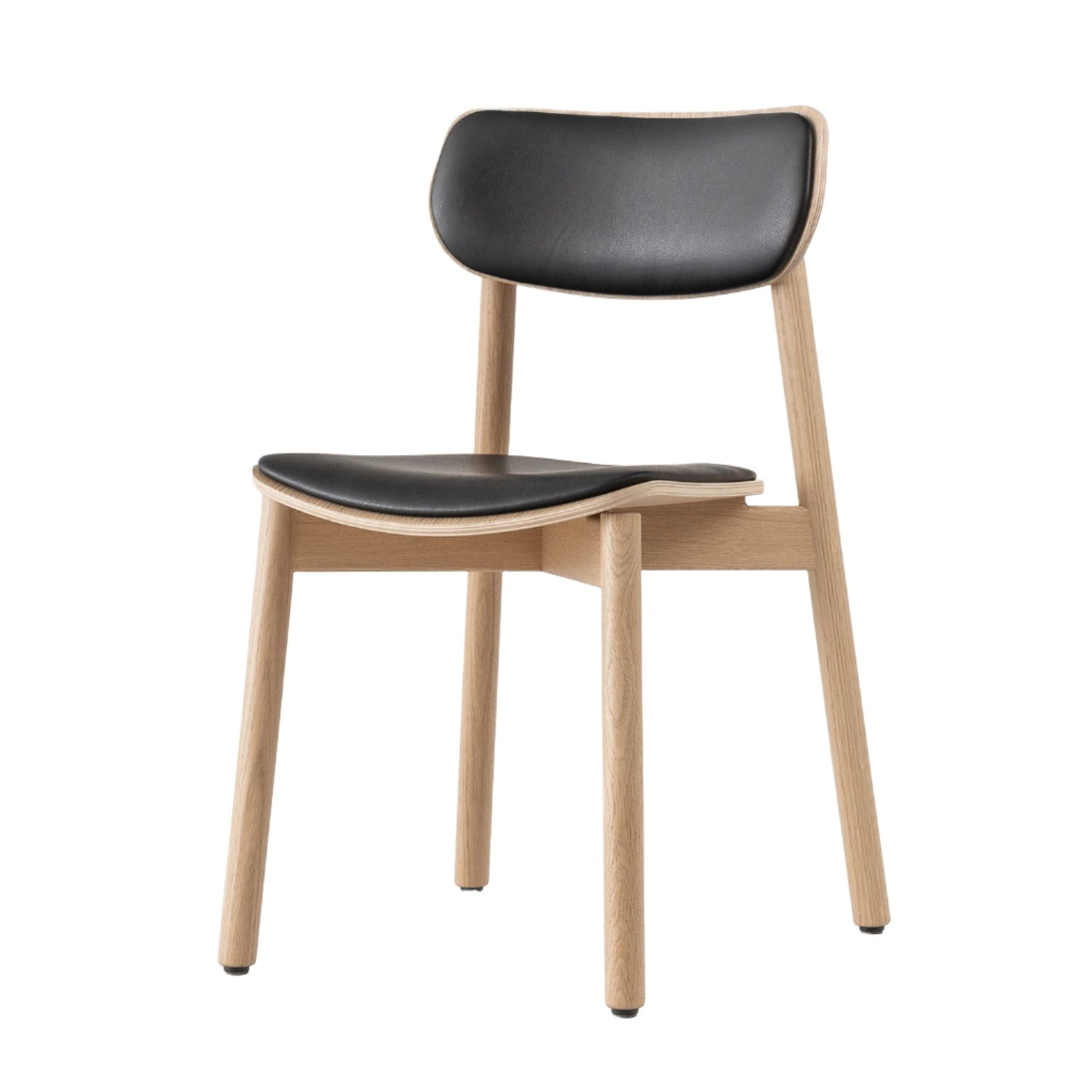 Otis Fully Upholstered Wood Chair in oak and Black Leather