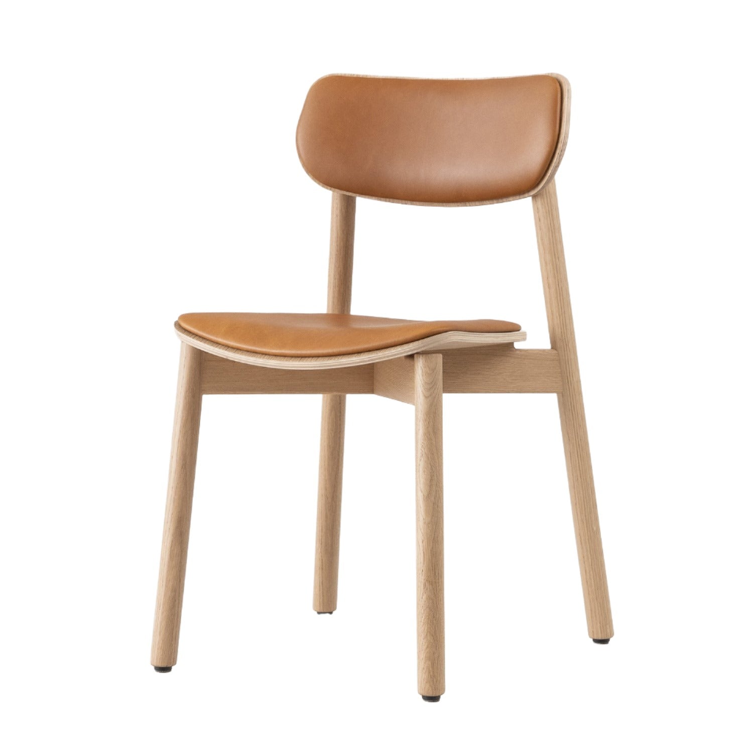 Otis Fully Upholstered Wood Chair in oak and Cognac Leather