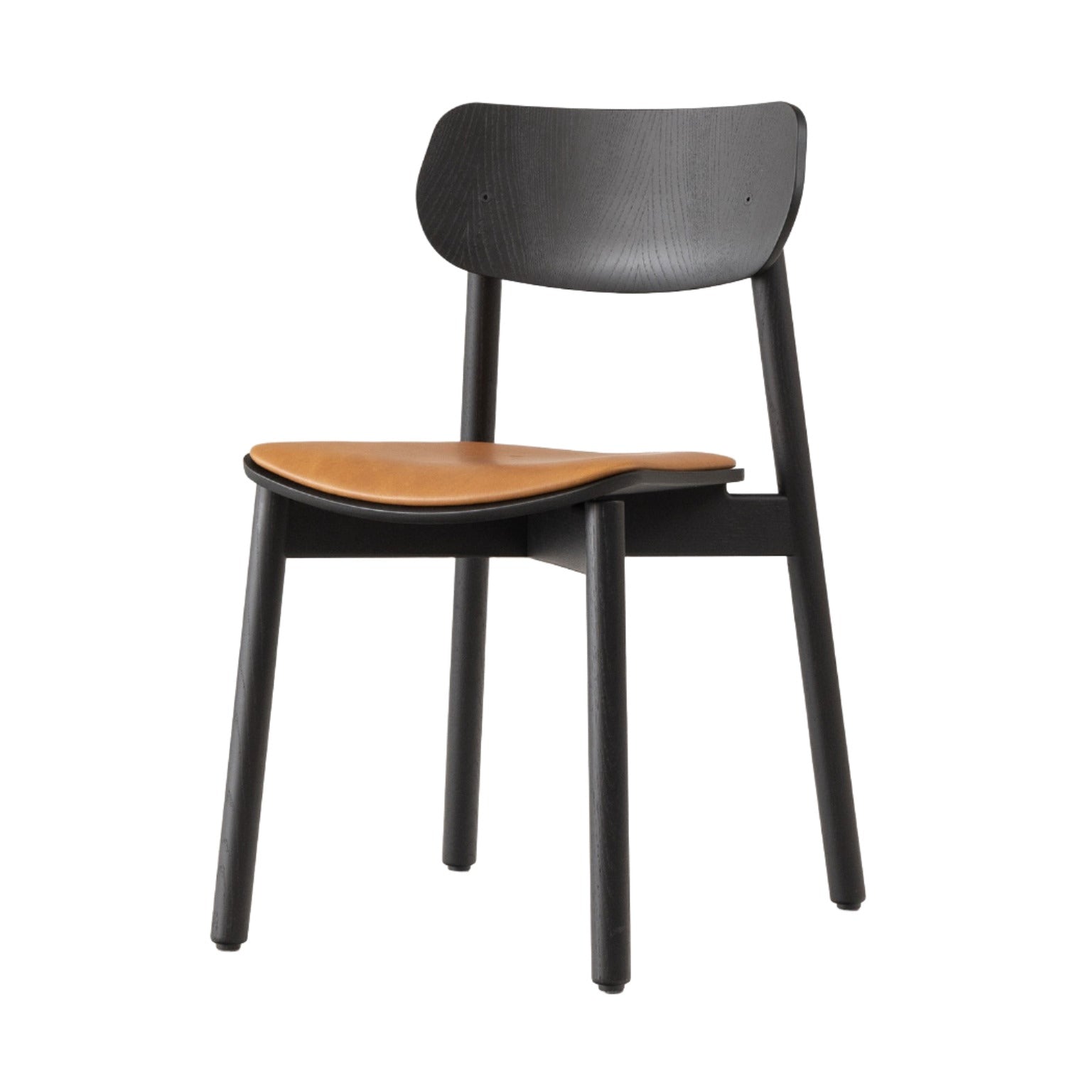 Otis Seat Upholstered Wood Chair in black oak and Cognac Leather