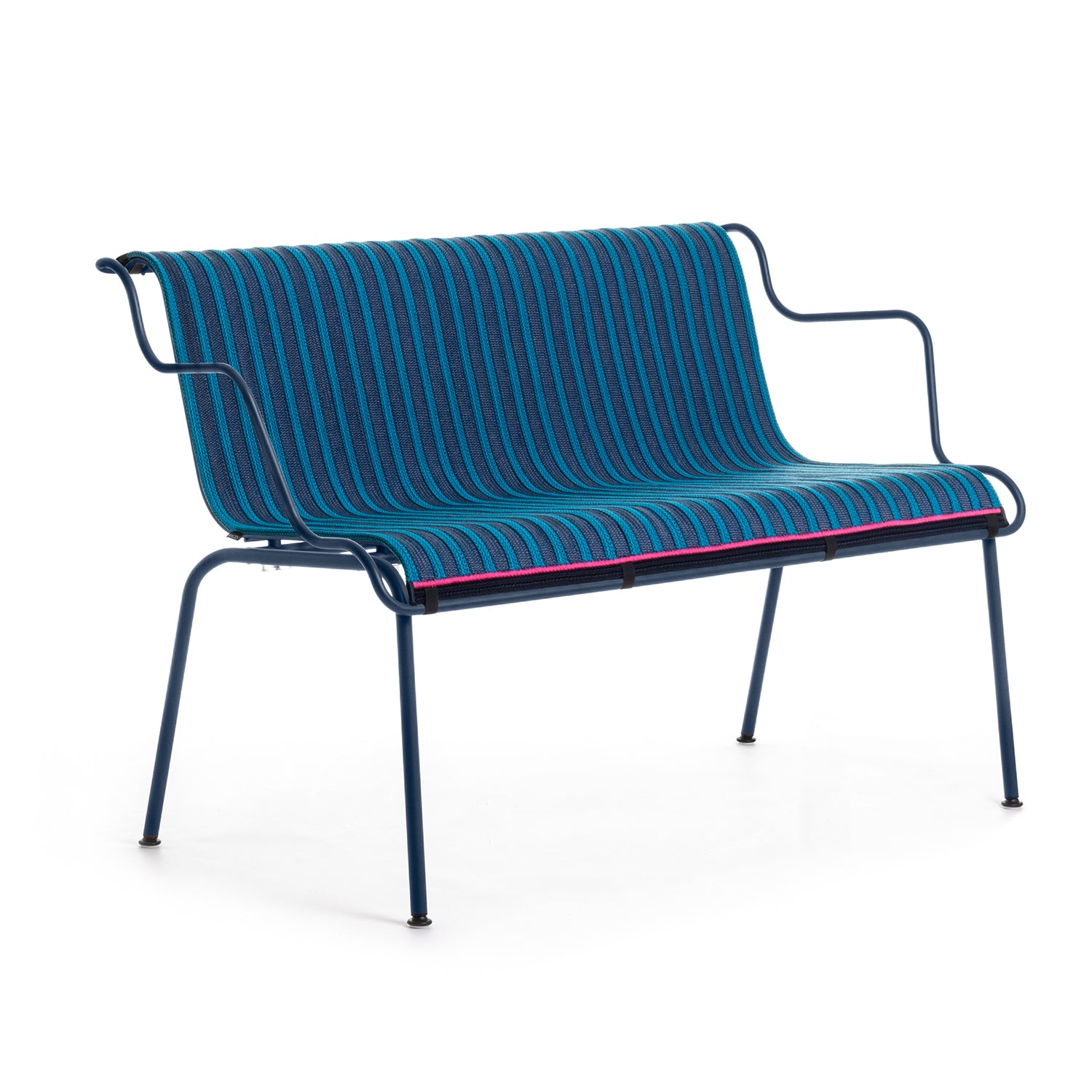 Magis South Dining Bench in dark blue with woven seat pad