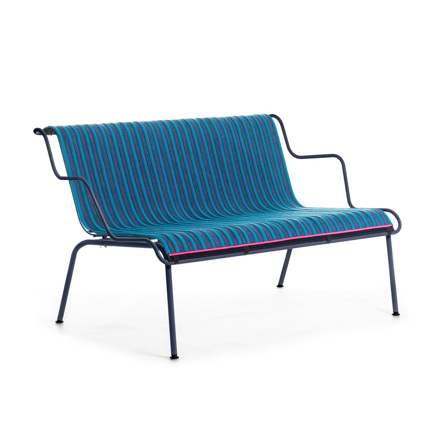 Magis South Low Bench in dark blue with woven matching seat pad