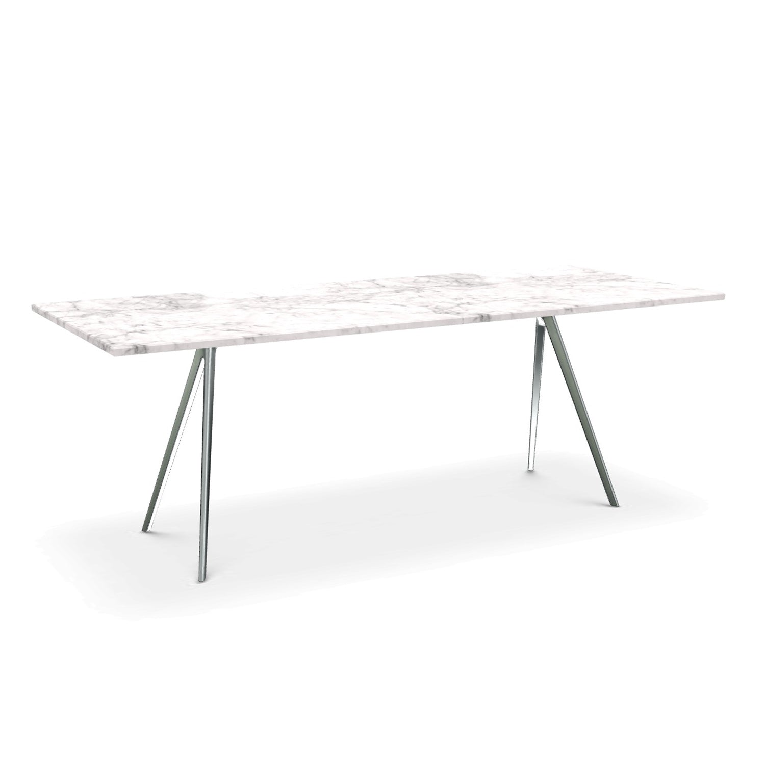 Magis Baquette dining table polished aluminium and white carrara marble top