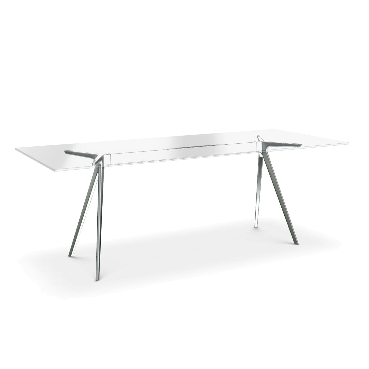 Magis Baquette dining table polished aluminium and clear glass top