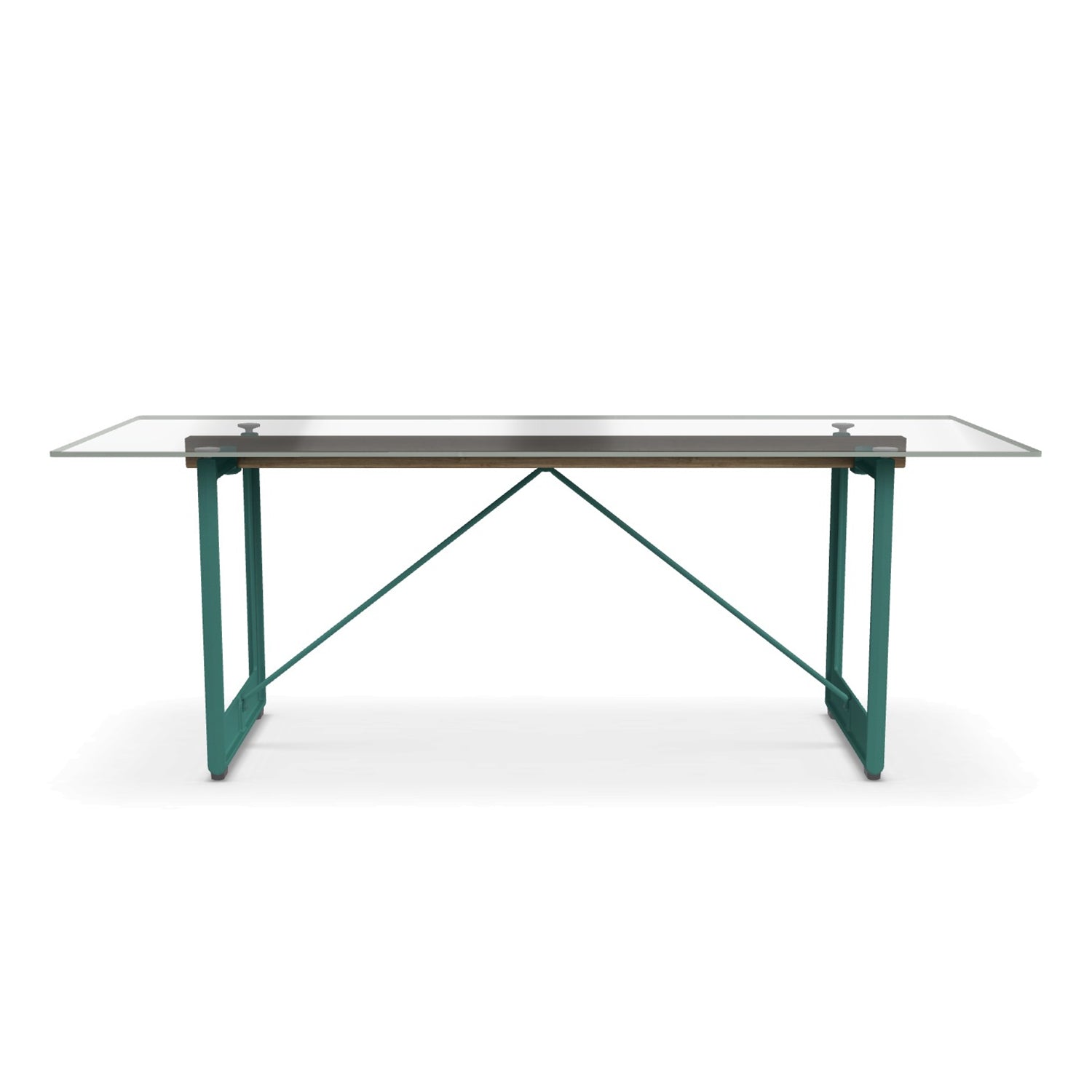 Magis Brut Dining table cast iron green legs with clear glass top