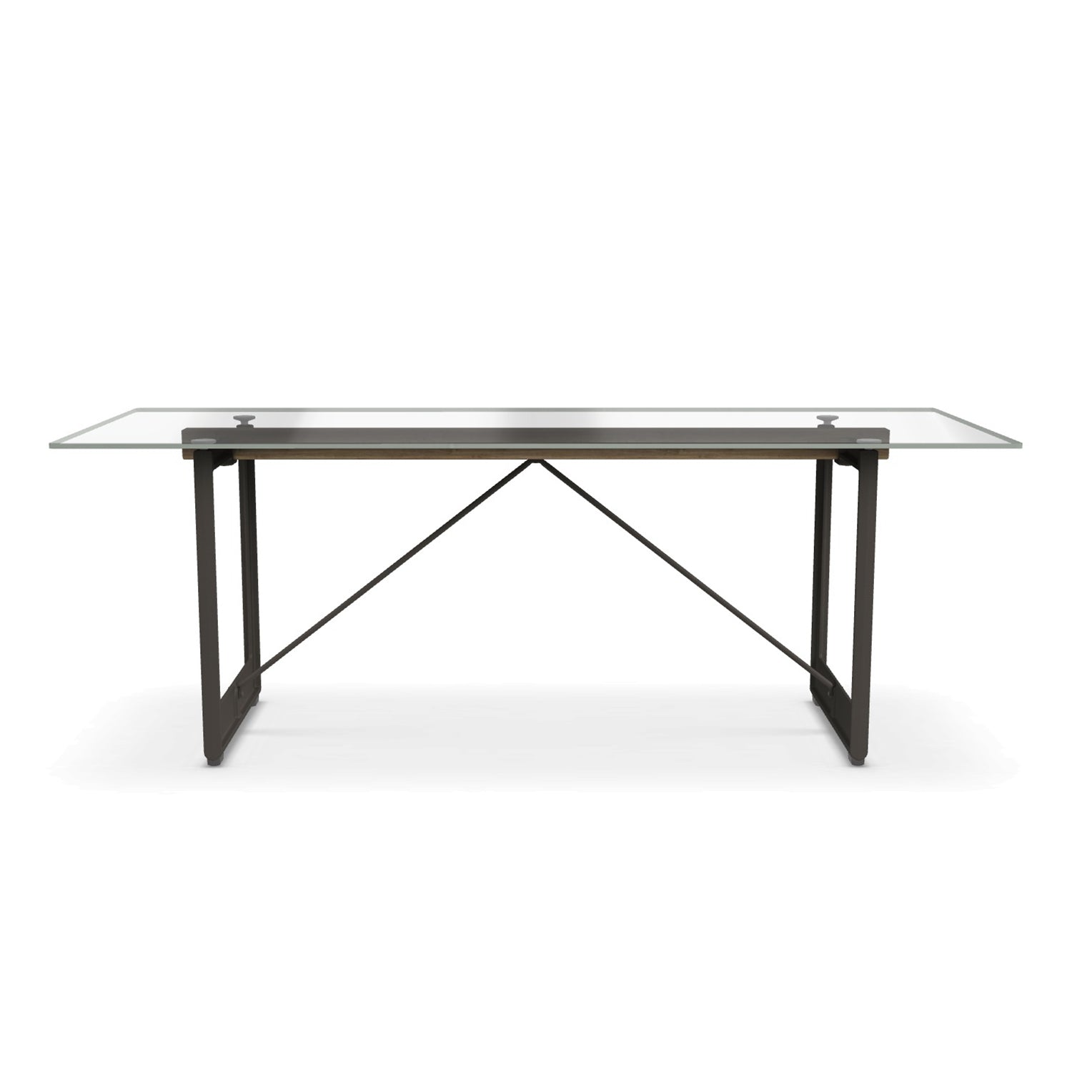 Magis Brut Dining table cast iron grey legs with clear glass top