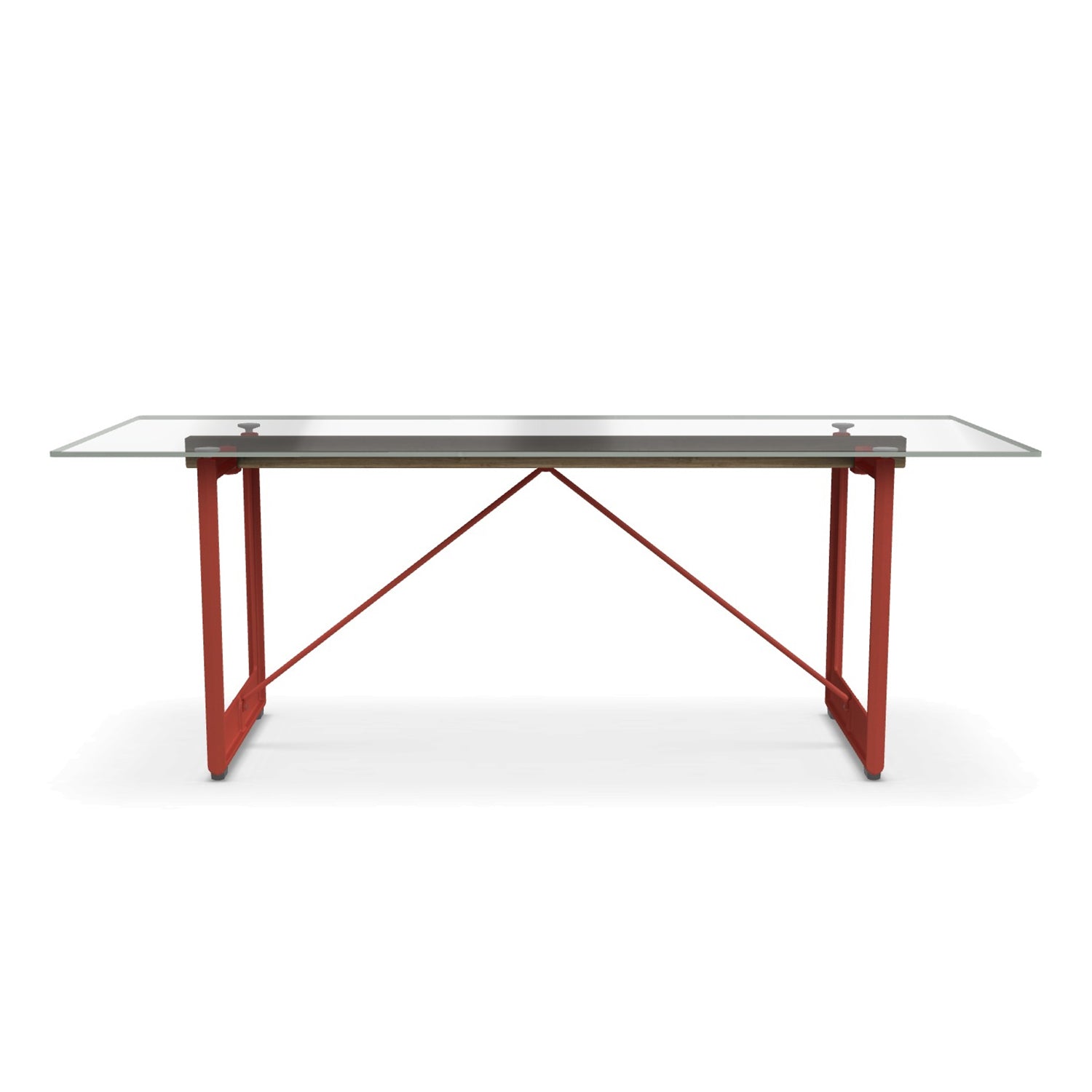 Magis Brut Dining table cast iron red legs with clear glass top