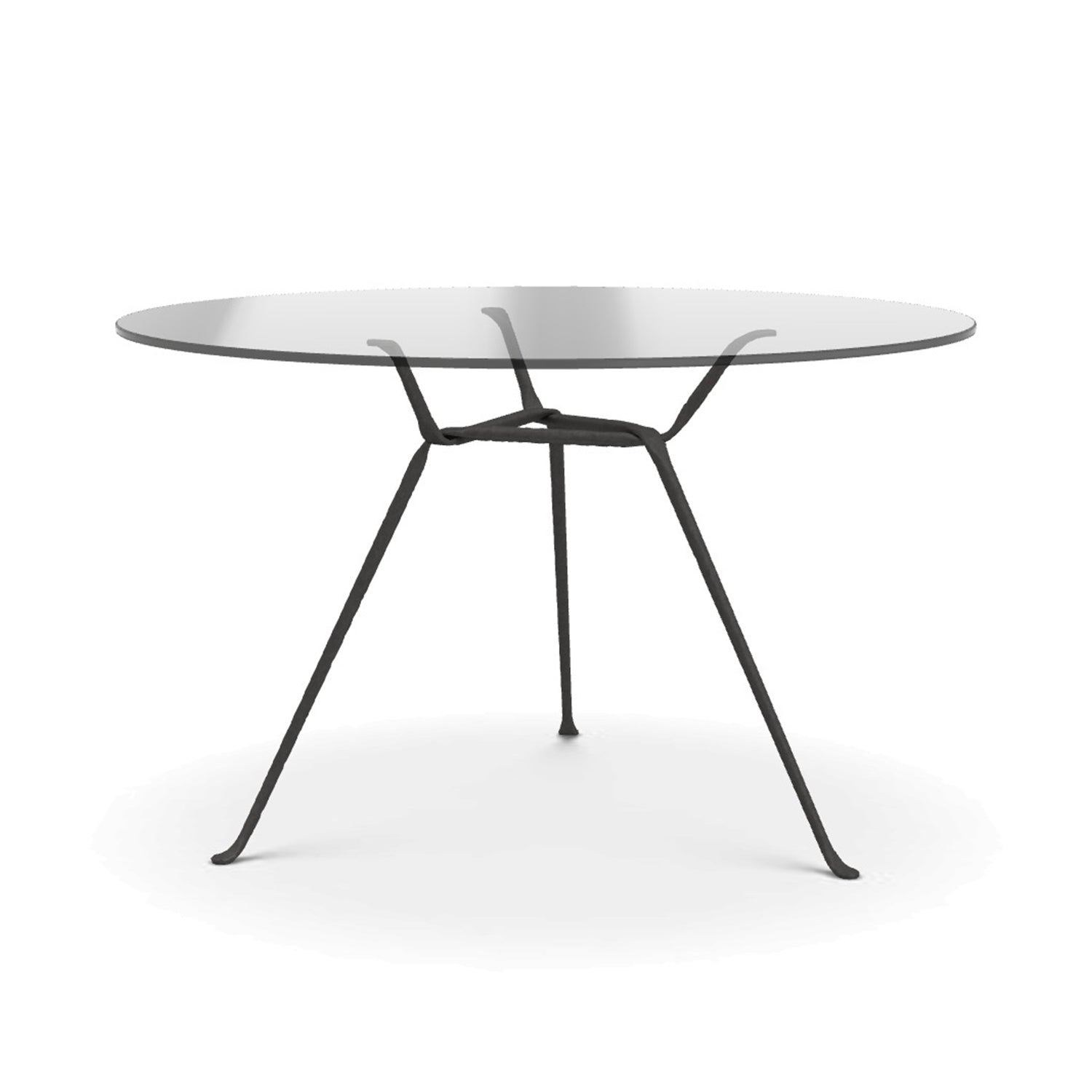 Magis Officina round dining table forged iron legs and smoked glass table top