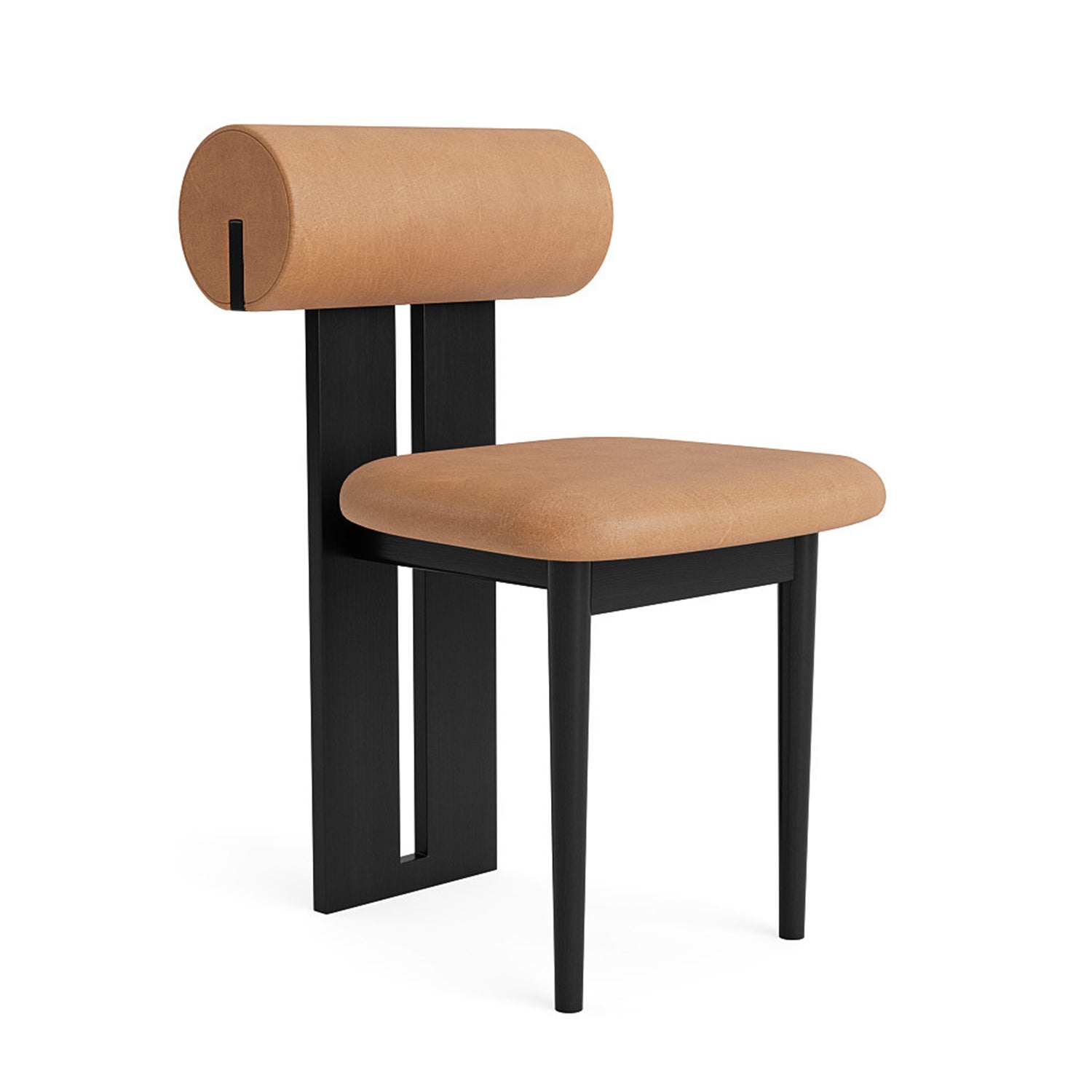 NORR11 Hippo Dining Chair in Black Oak and camel leather