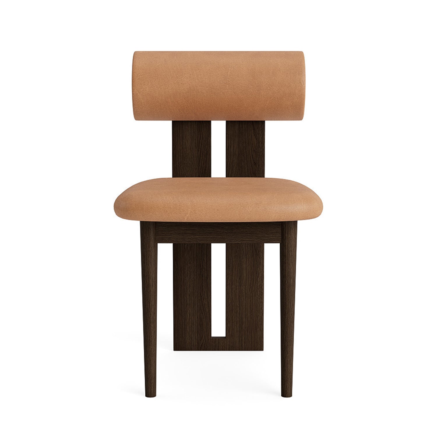 NORR11 Hippo Dining Chair in Dark Smoked Oak and camel leather