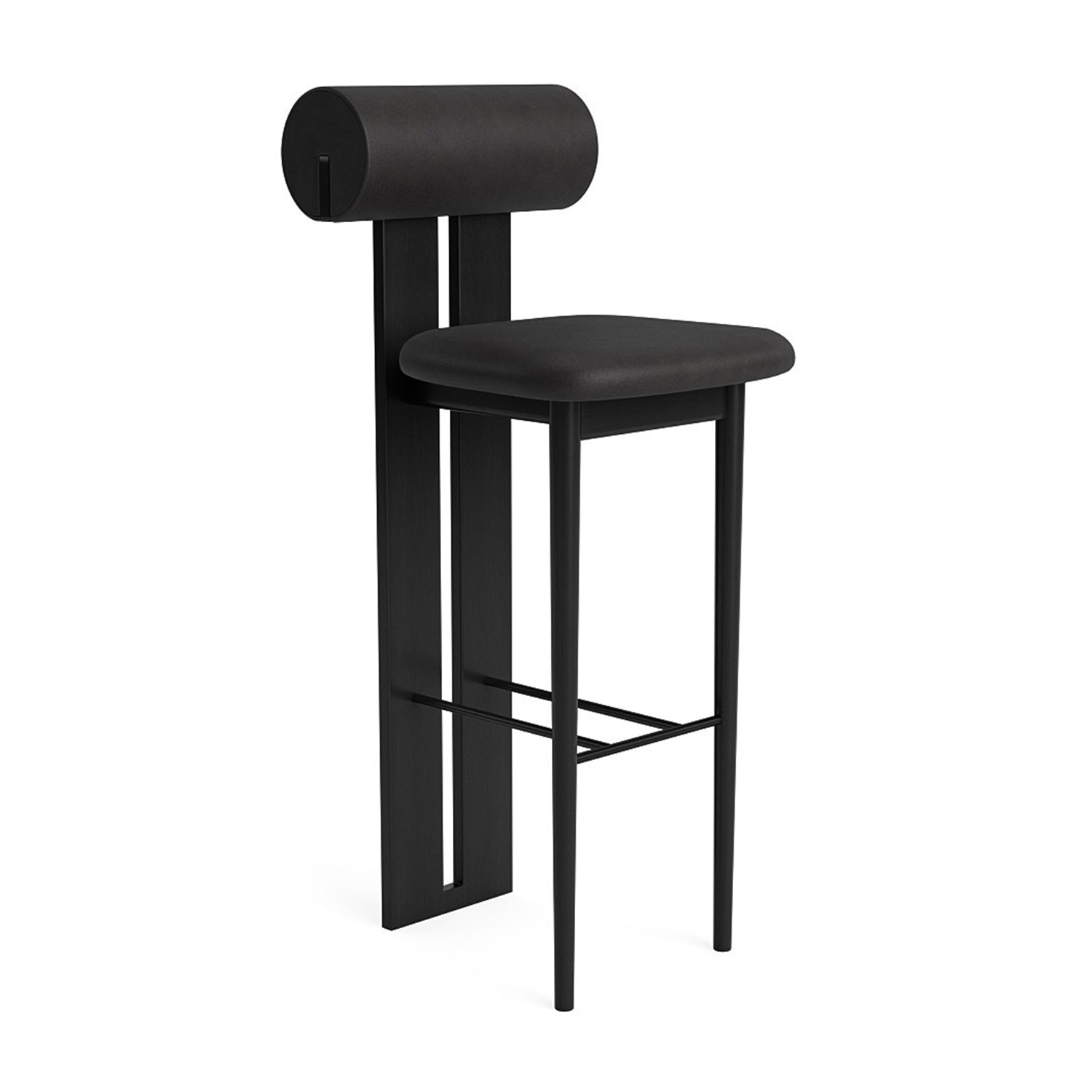 Hippo Bar Chair 75 in black oak and anthracite leather