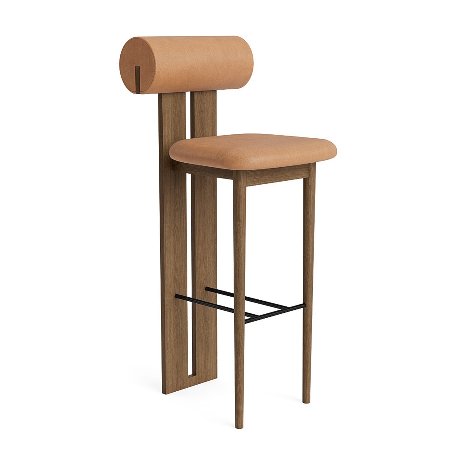 Hippo Bar Chair 75 in light smoked oak and camel leather