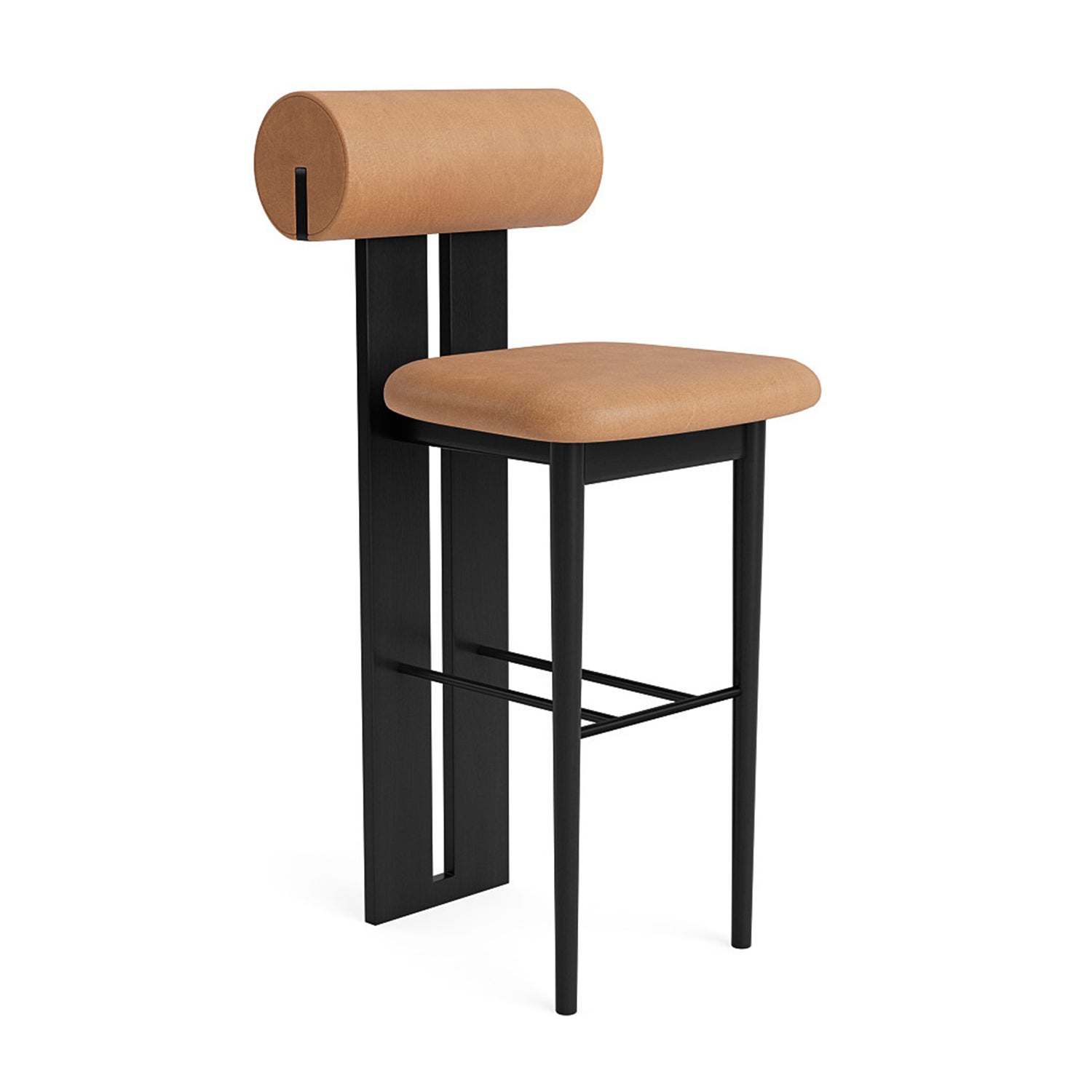 NORR11 Hippo Counter Stool 65 in black oak and camel leather