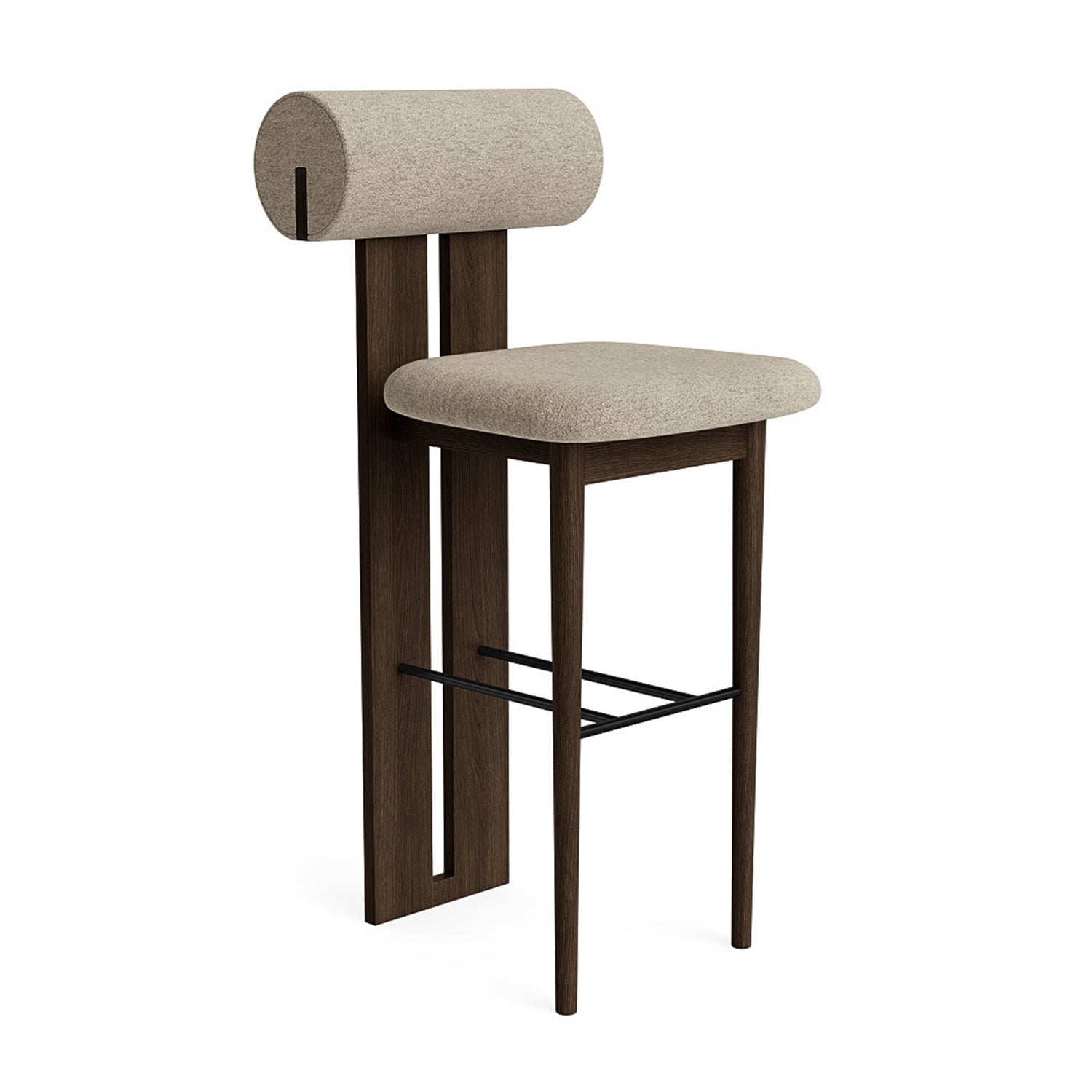 NORR11 Hippo Counter Stool 65 in dark smoked oak and barnum hemp fabric