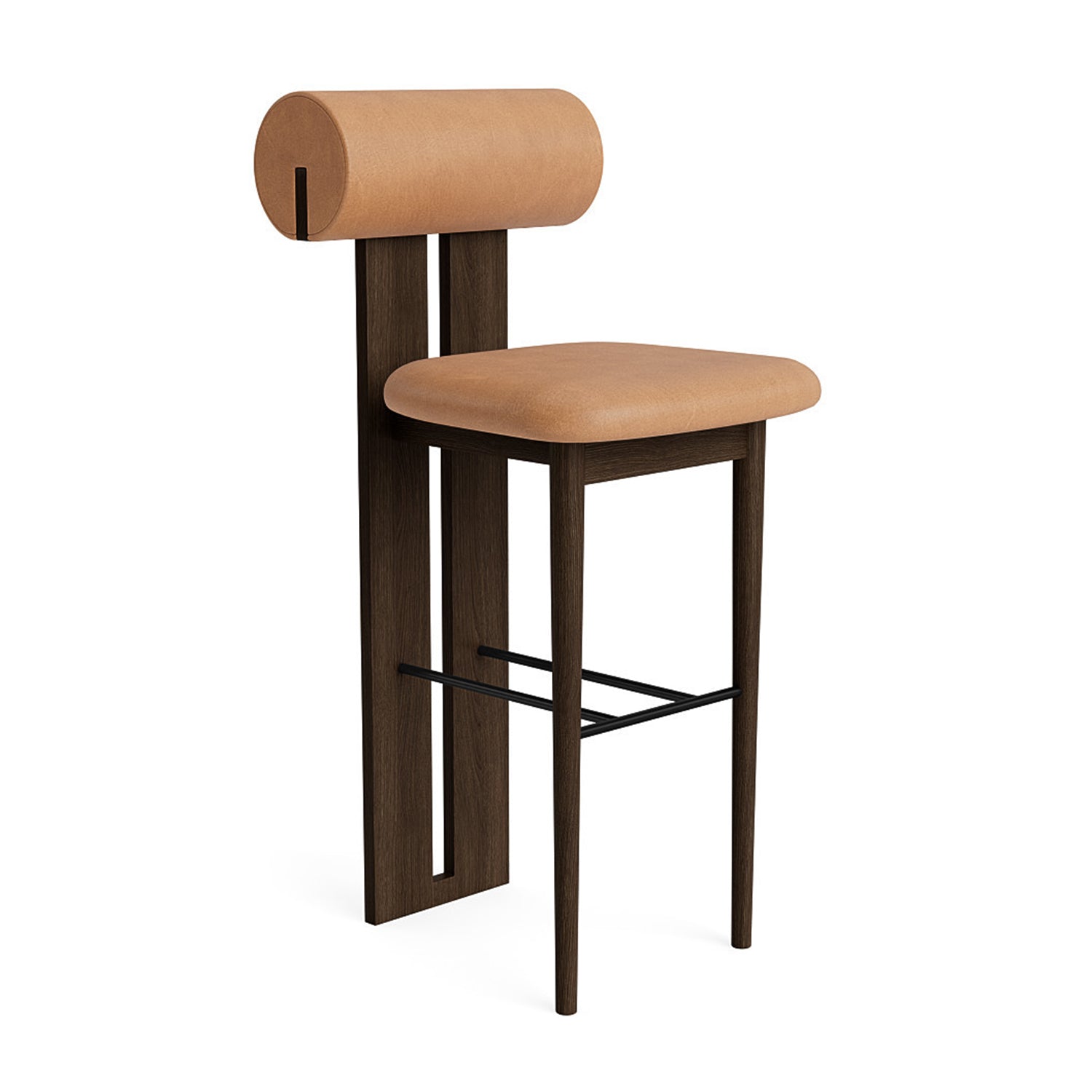 NORR11 Hippo Counter Stool 65 in dark smoked oak and camel leather