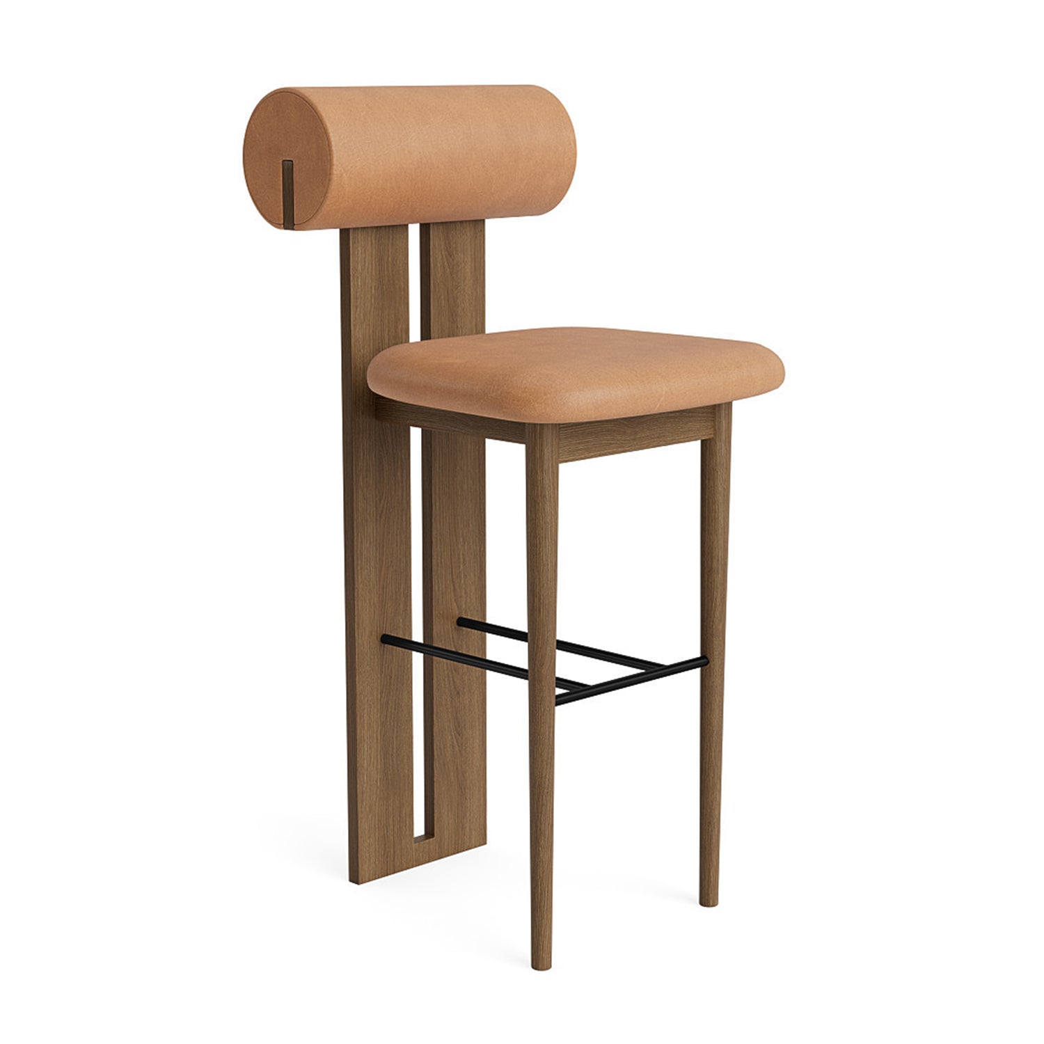 NORR11 Hippo Counter Stool 65 in light smoked oak and camel leather