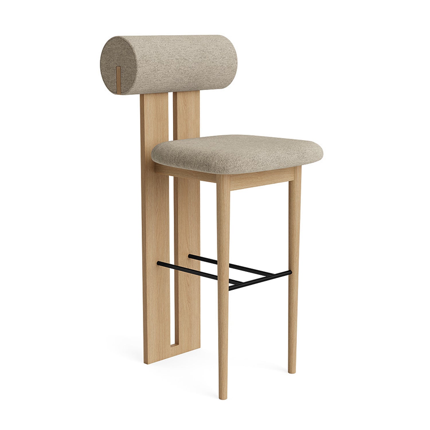 NORR11 Hippo Counter Stool 65 in natural oak and barnum hemp fabric