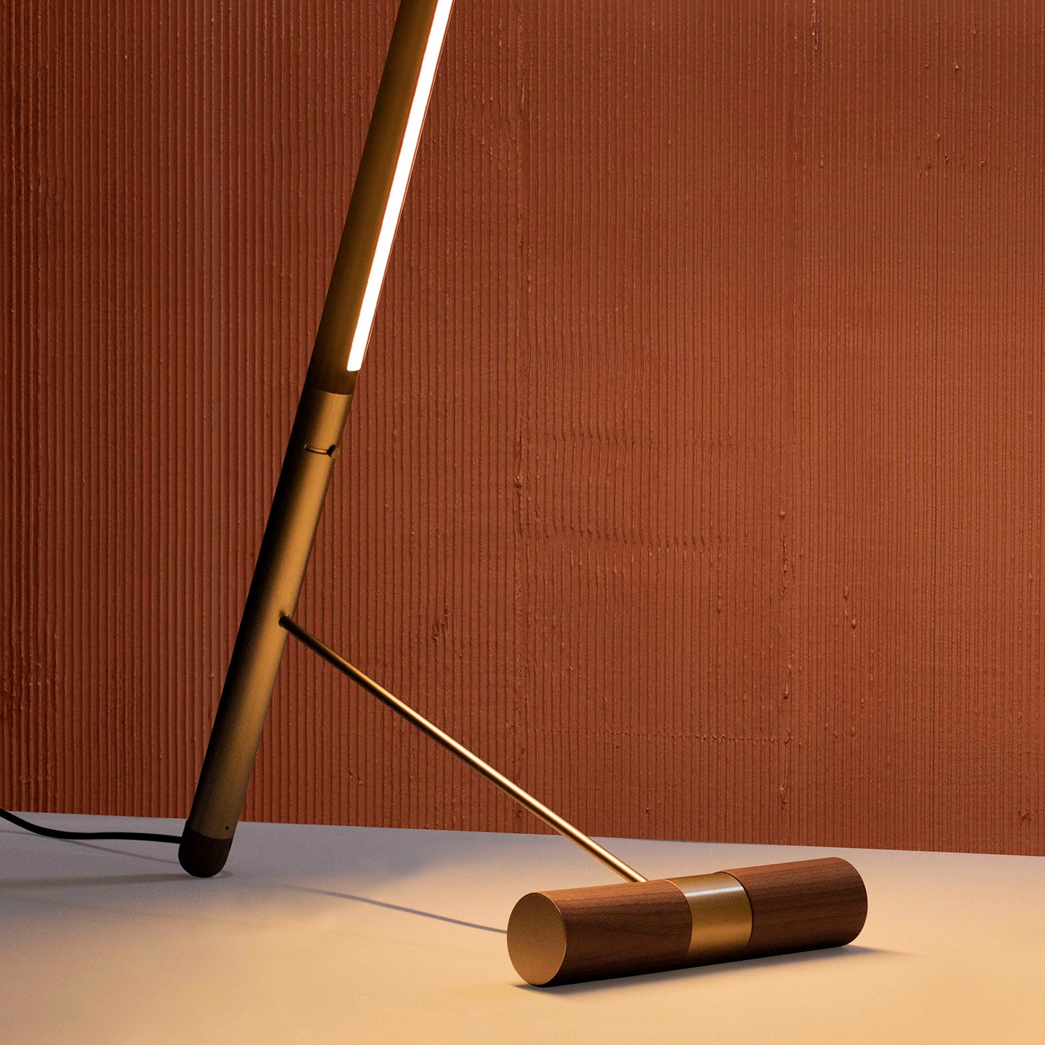 Nomon Linea D Floor Lamp in walnut and brass