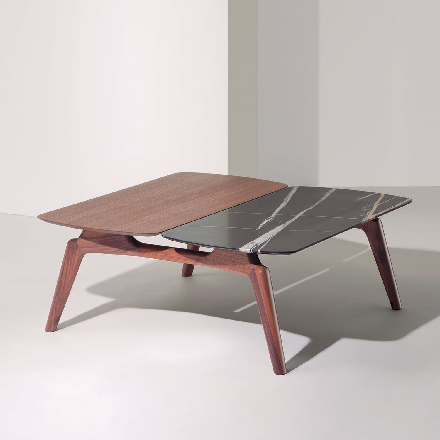 Nomon Mesa Mixta Duo Coffee Table in walnut and sahara noir marble