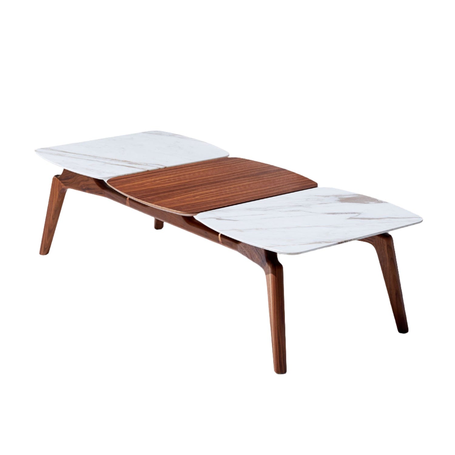 Nomon Mesa Mixta Trio Coffee Table in walnut and calacatta gold marble