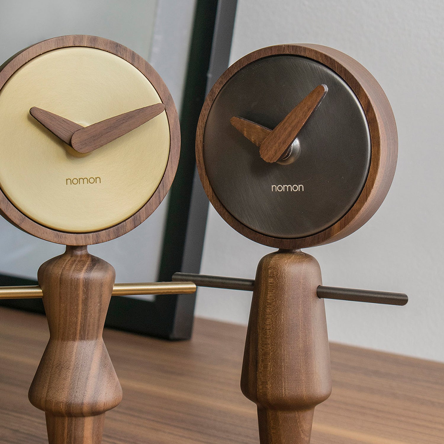 Nomon Nene & Nena Table Clock in Walnut