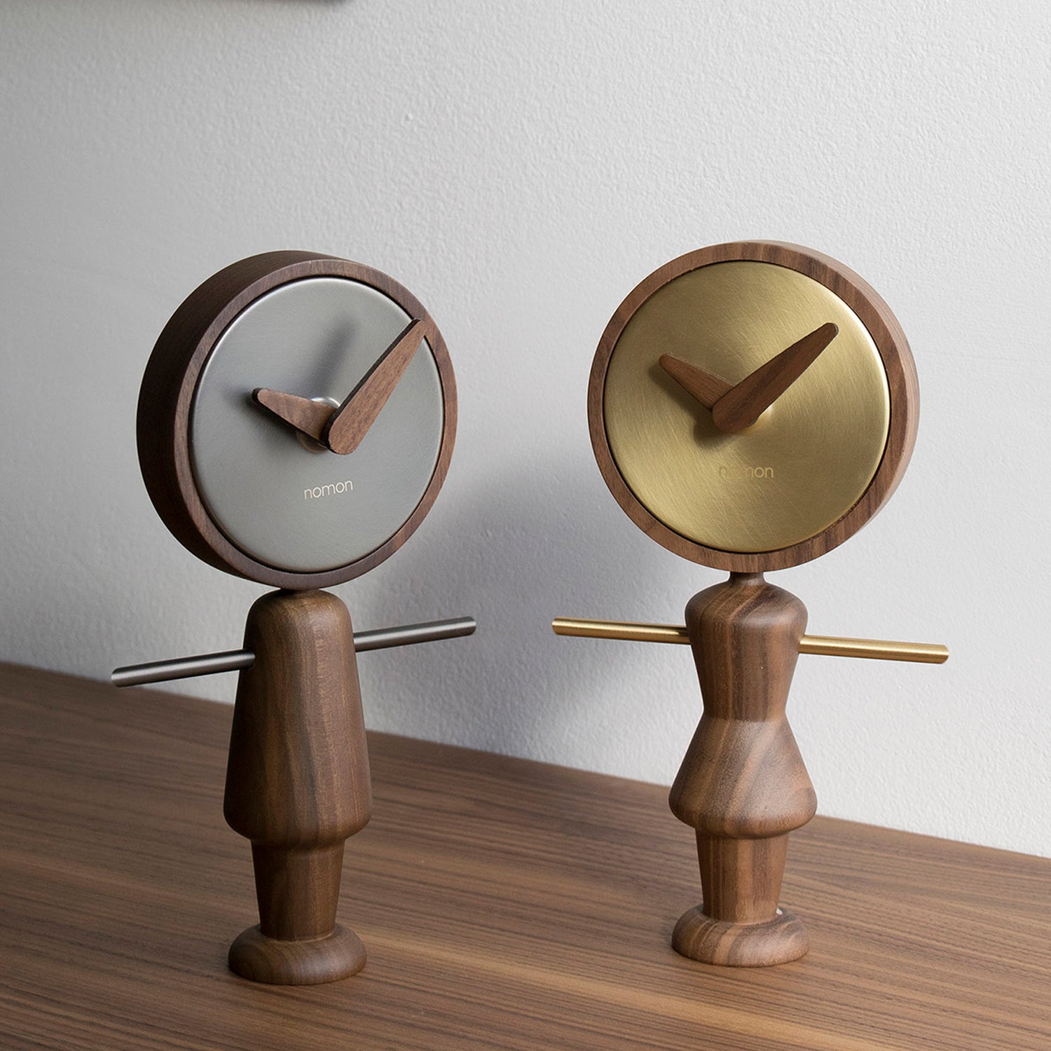 Nomon Nene & Nena Table Clock in Walnut