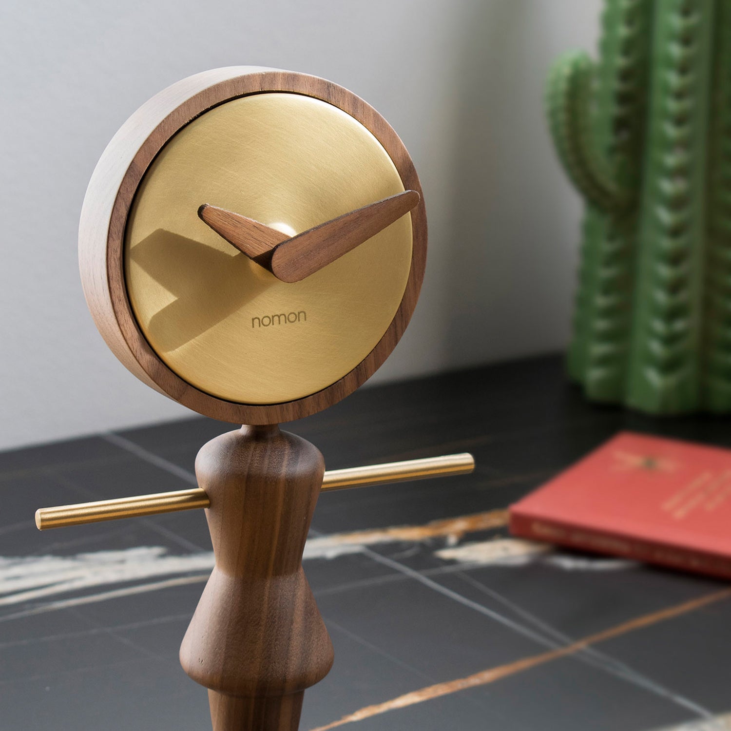 Nomon Nena Table Clock in Walnut & Brass