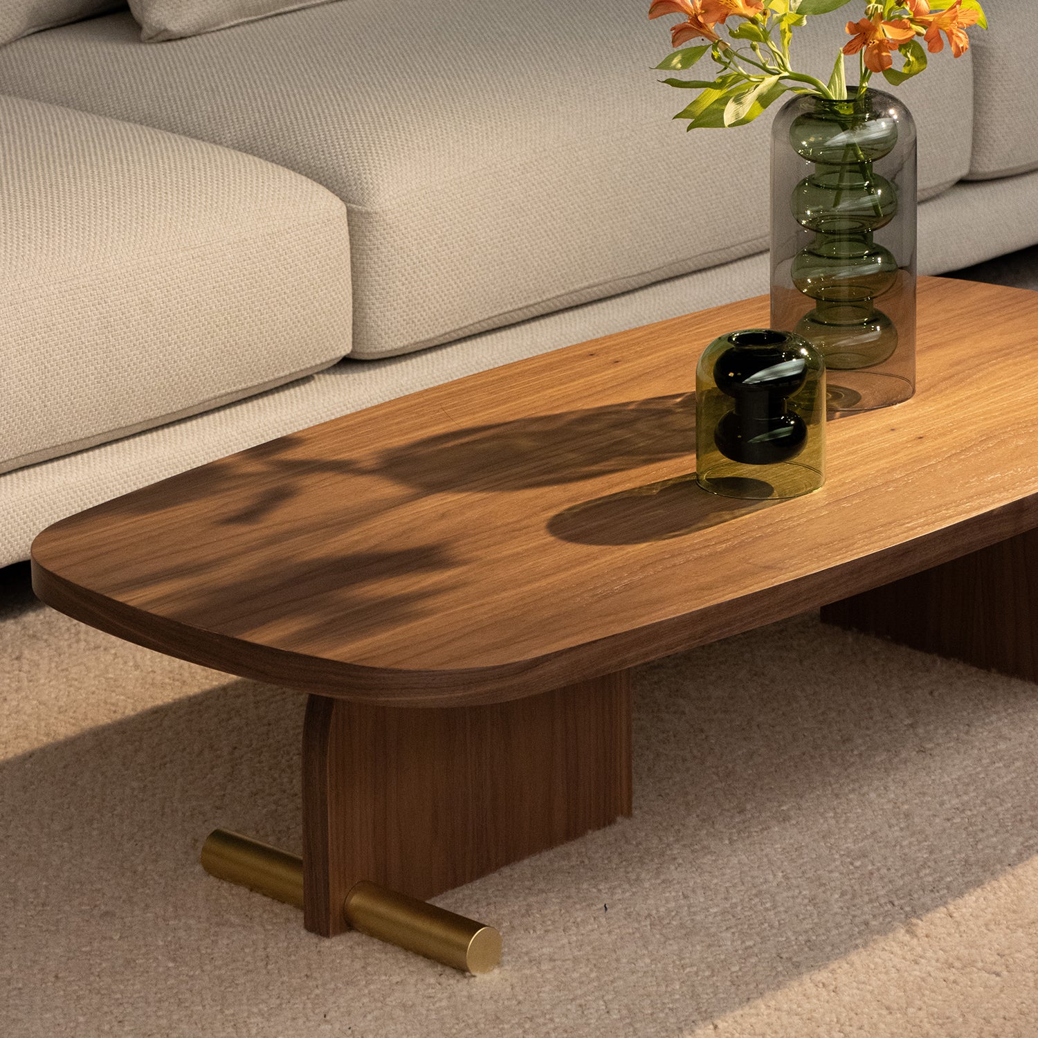 Nomon Nova coffee table in walnut and gold ambience image