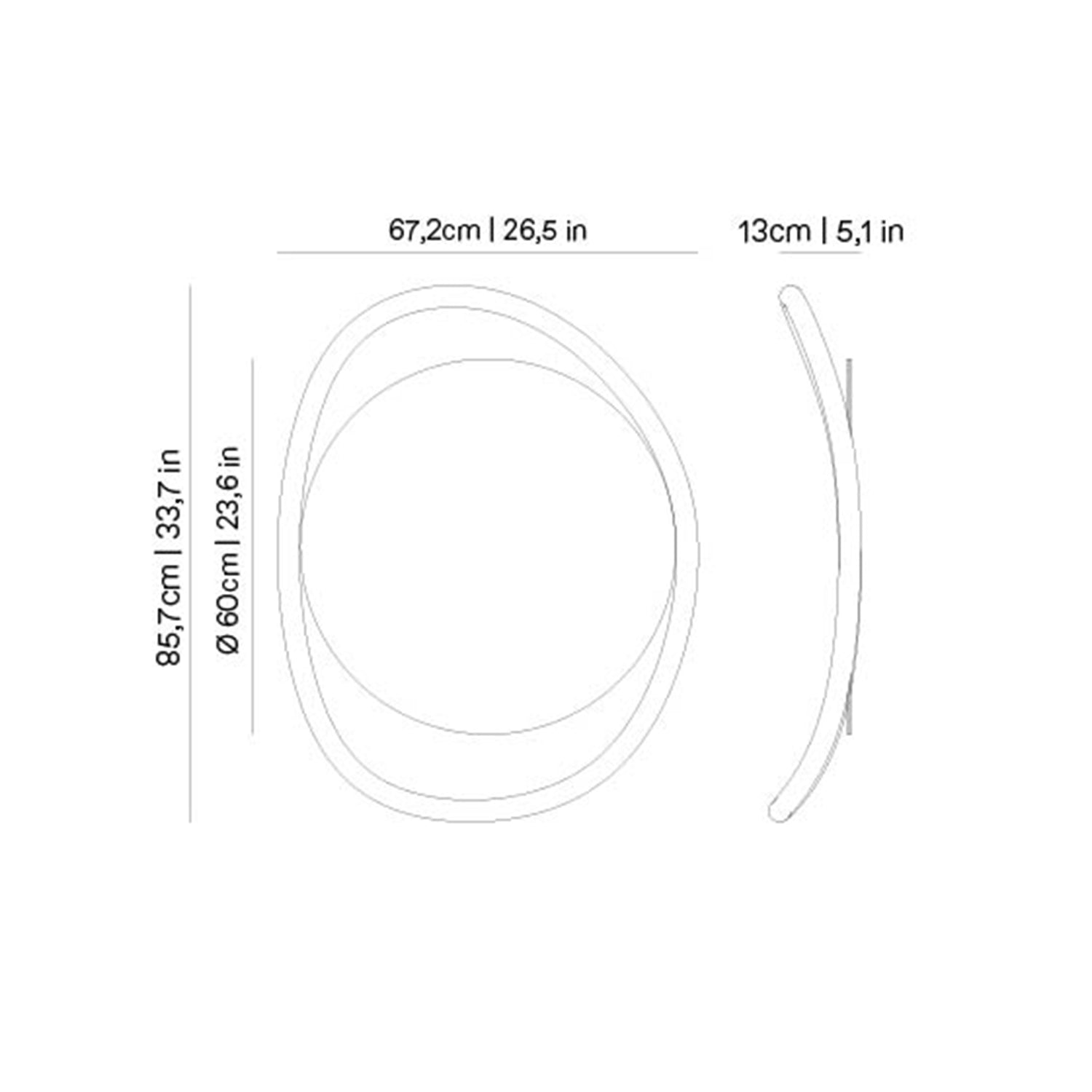 Nomon Espejo Unut Round Mirror in walnut measurements