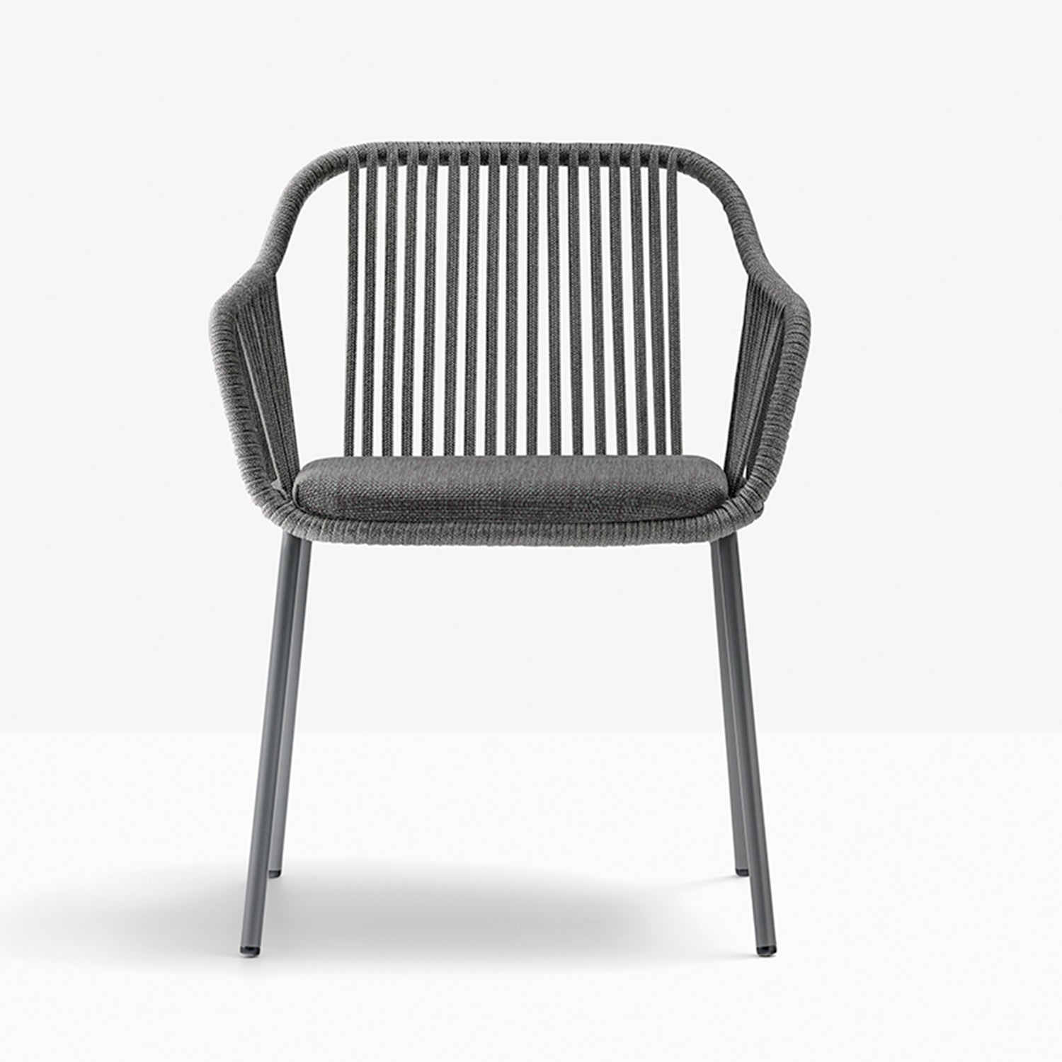 Pedrali Babila Twist outdoor dining chair with seat cushion in anthracite