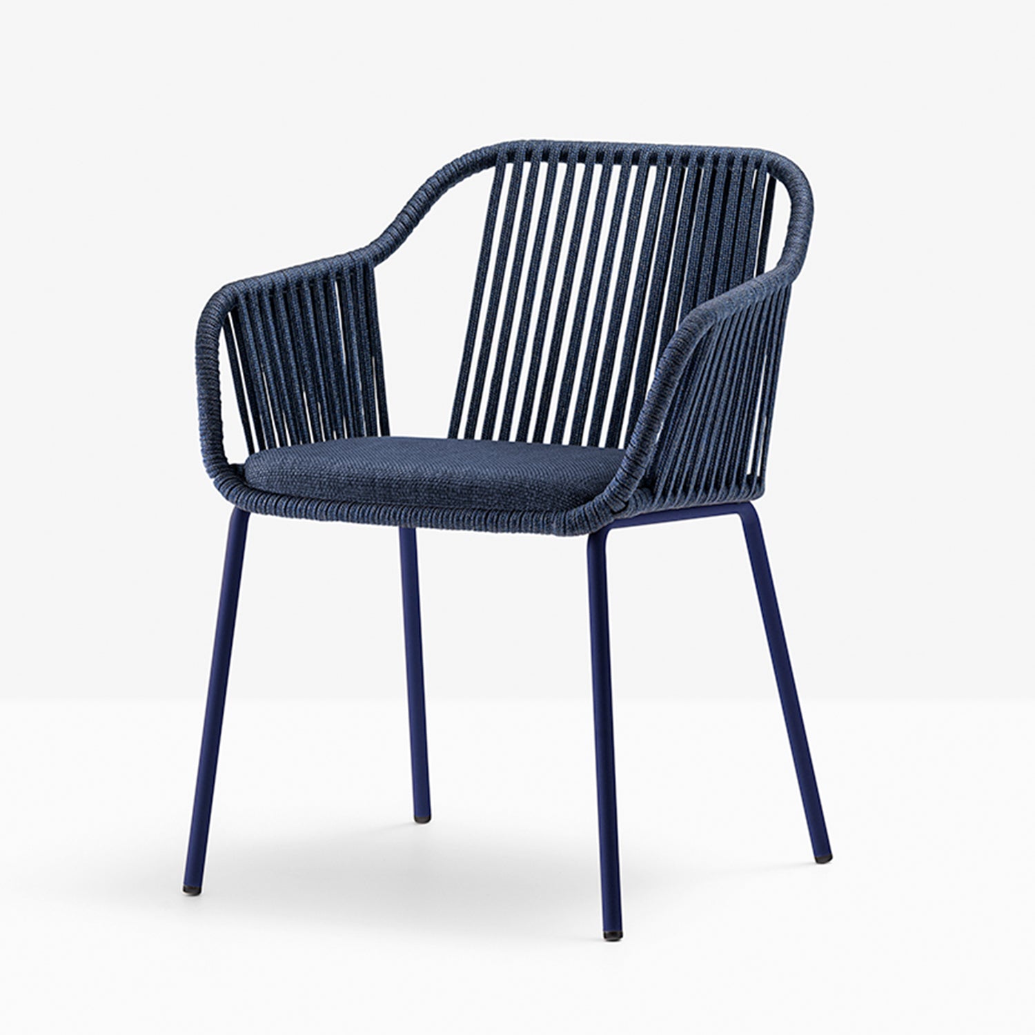 Pedrali Babila Twist outdoor dining chair with seat cushion in blue angle image