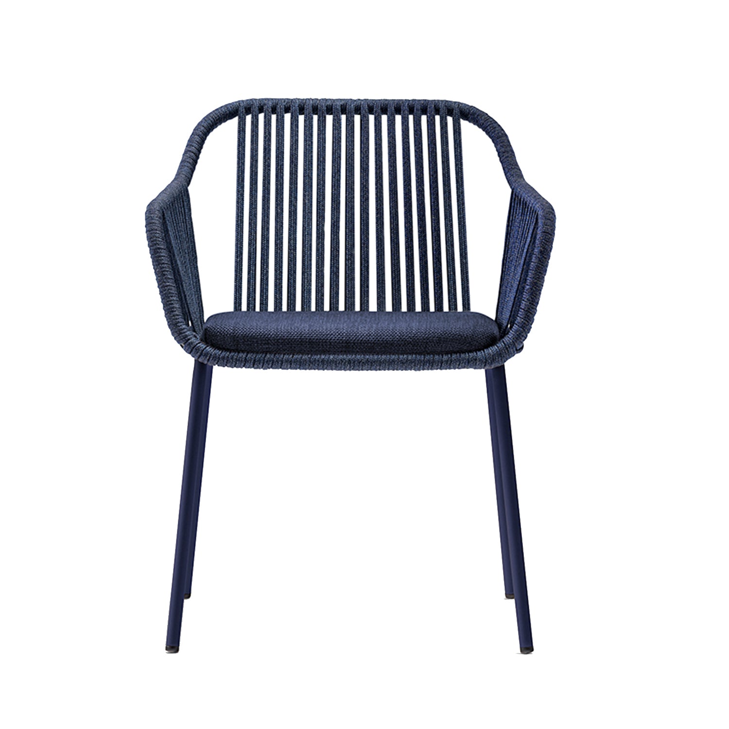 Pedrali Babila Twist outdoor dining chair with seat cushion in blue