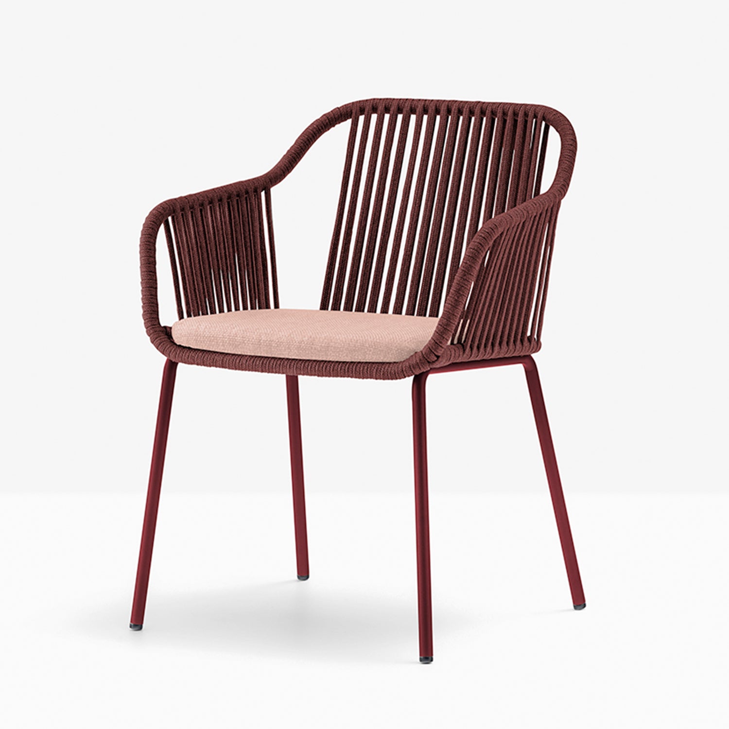 Pedrali Babila Twist outdoor dining chair with seat cushion in red angle image