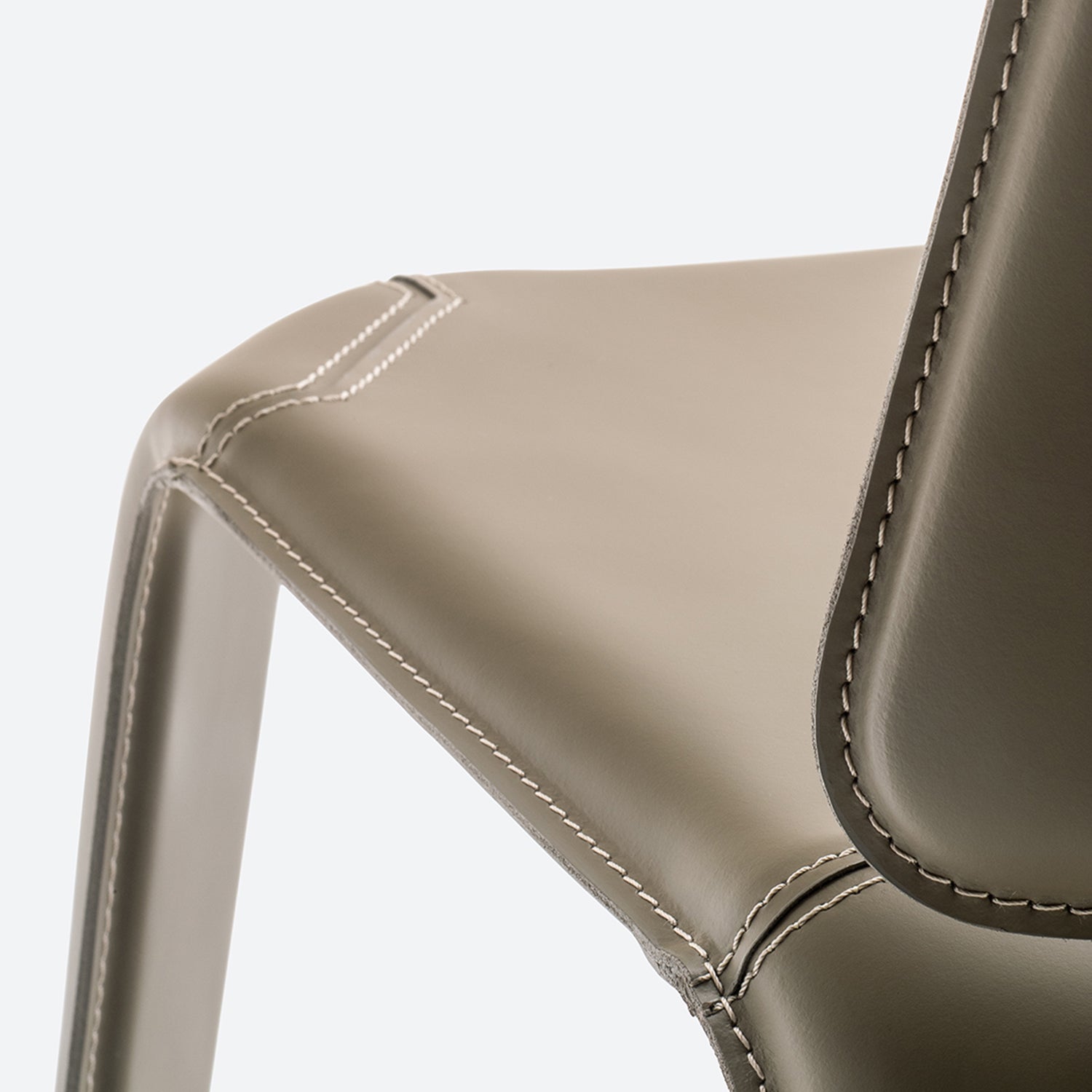 Pedrali Mood dining leather chair stitching detail in beige