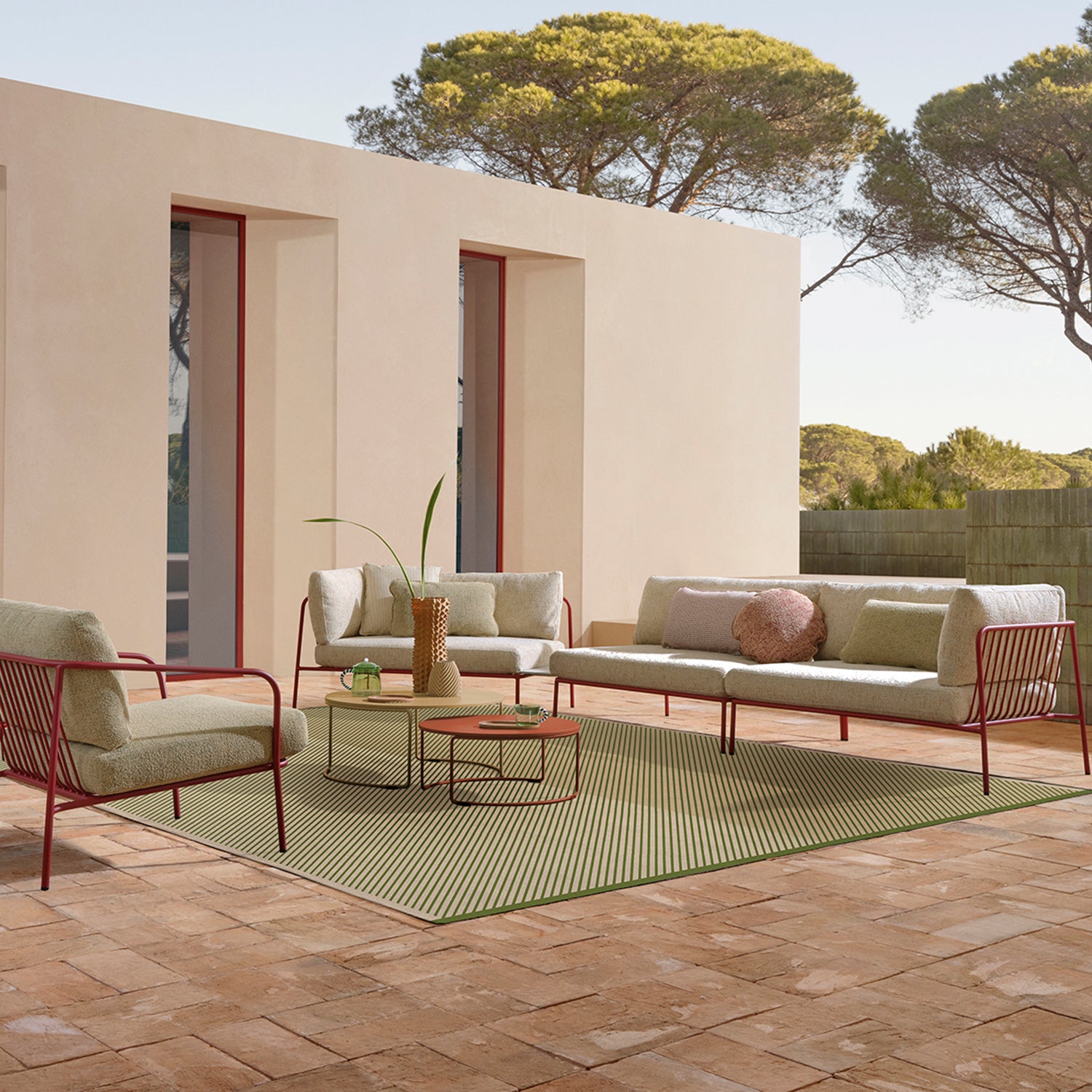 Pedrali Nolita Modular Outdoor Sofa in terracotta with grey cushions